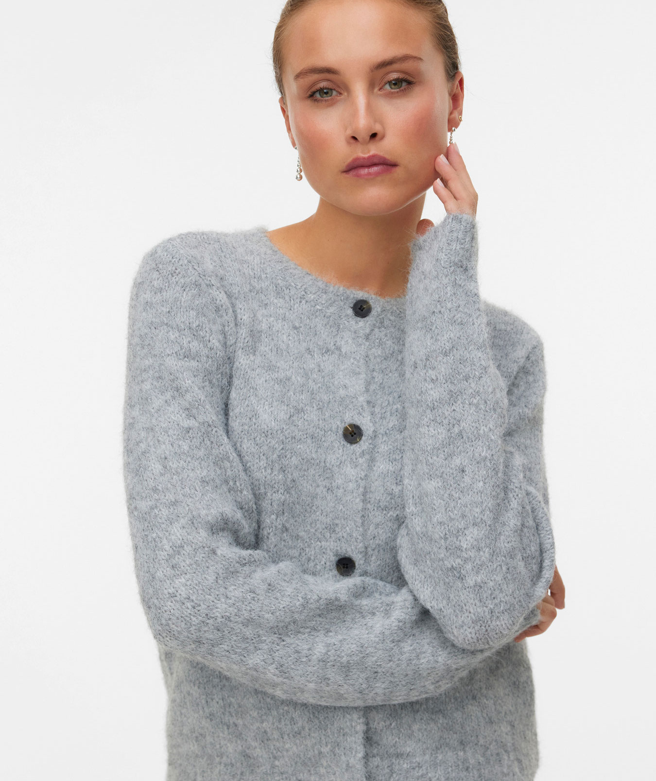 Vero Moda VMNOVAH women's knitted cardigan, Medium Grey Melange, large image number 3