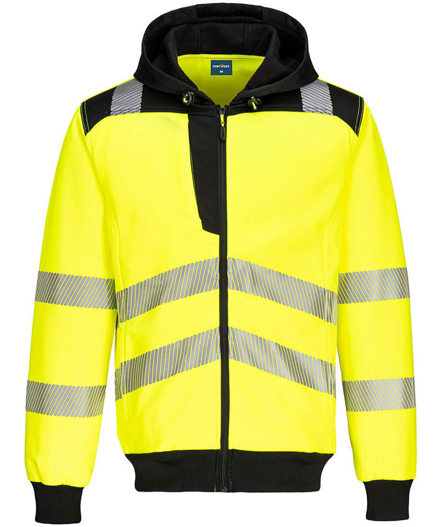 Portwest PW3 hettegenser med glidel&aring;s, Hi-vis Gul/Svart