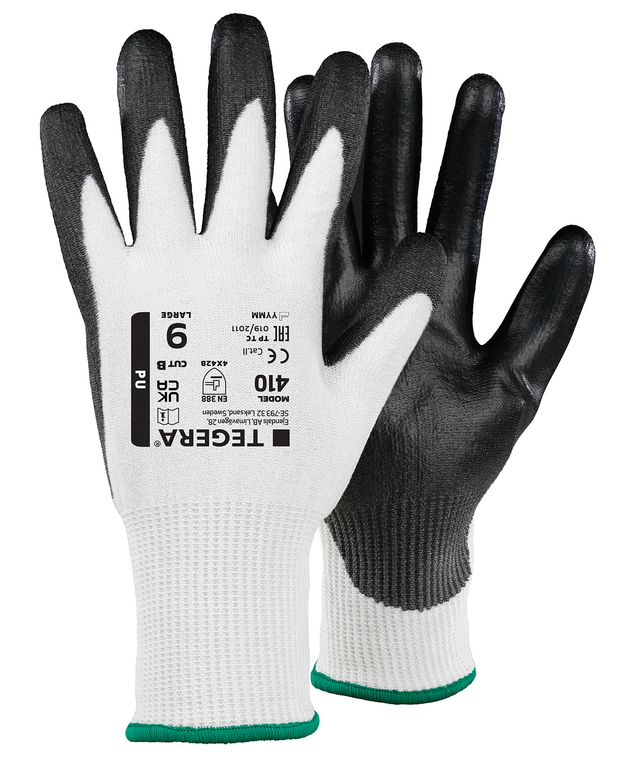 Tegera 410 sk&auml;rskyddshandskar Cut B, Vit/Svart