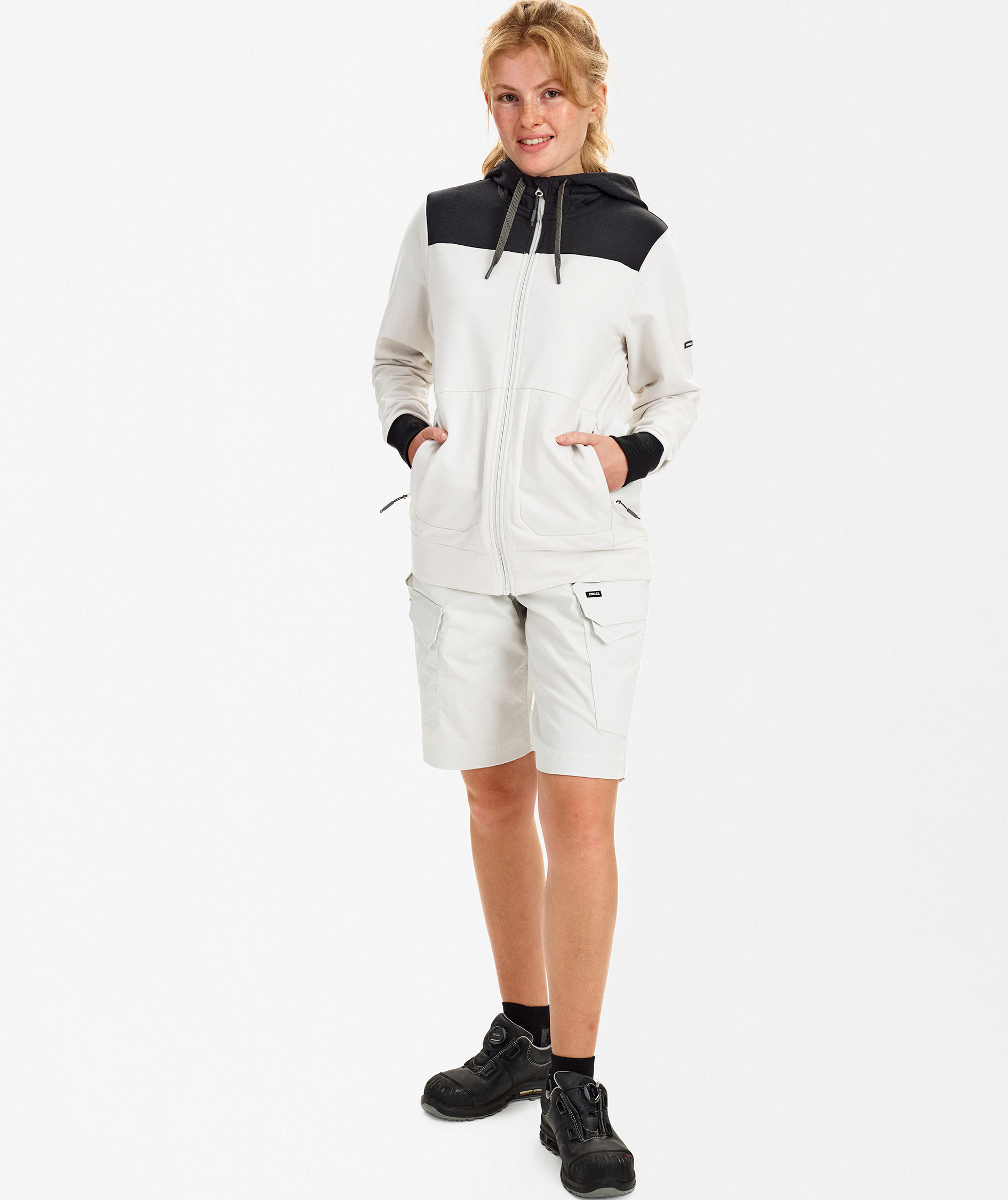 Engel Entire hoodie med dragkedja dam, Bone White/Anthracite Grey, large image number 2