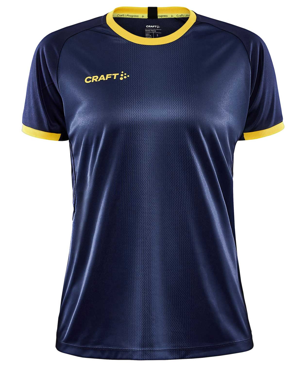 Craft Progress 2.0 Graphic Jersey Damen T-Shirt, Navy/Sweden Yellow, Navy/Sweden Yellow, swatch