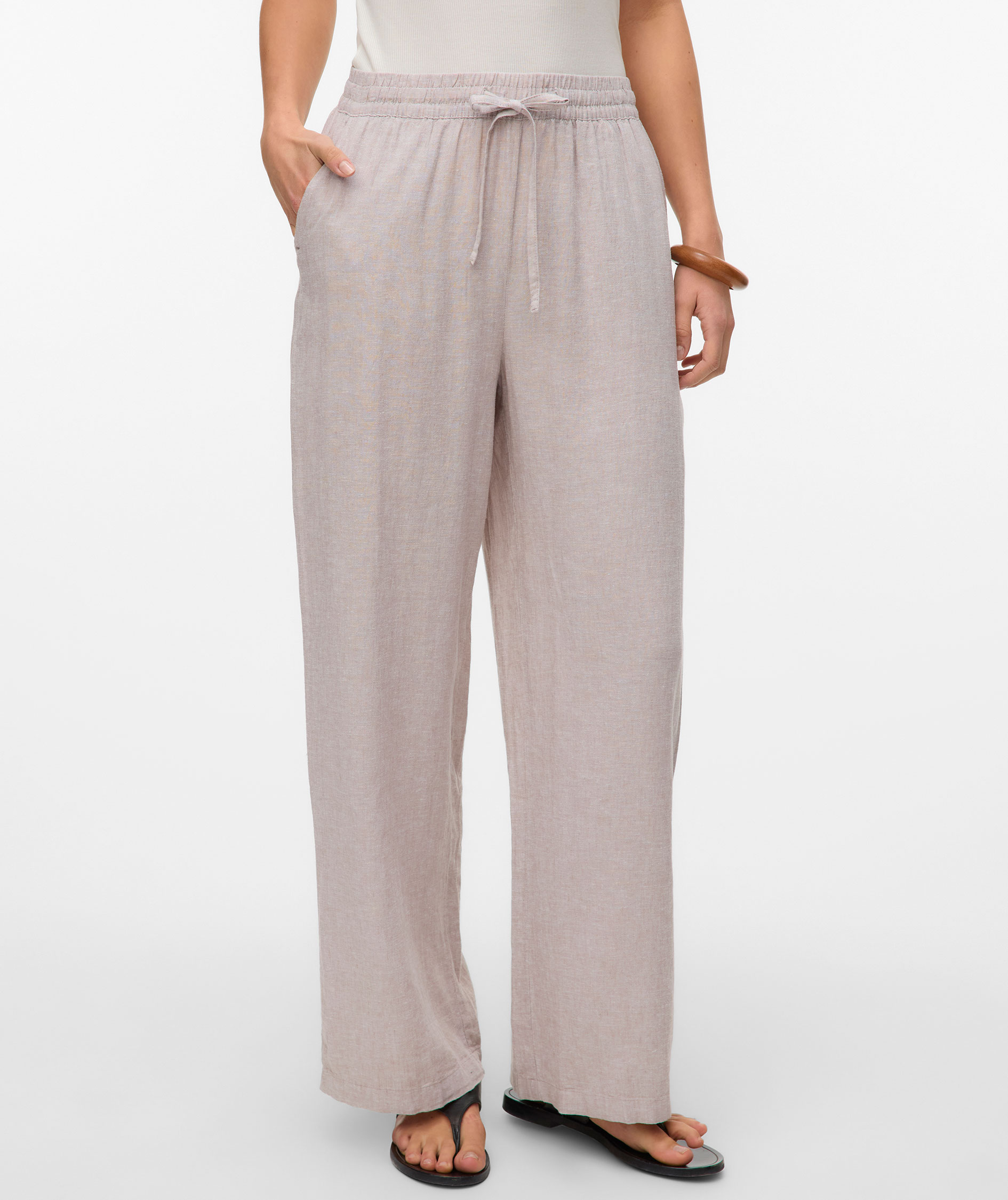 Vero Moda VMLINN women's linen trousers, Moon Rock Melange, large image number 5