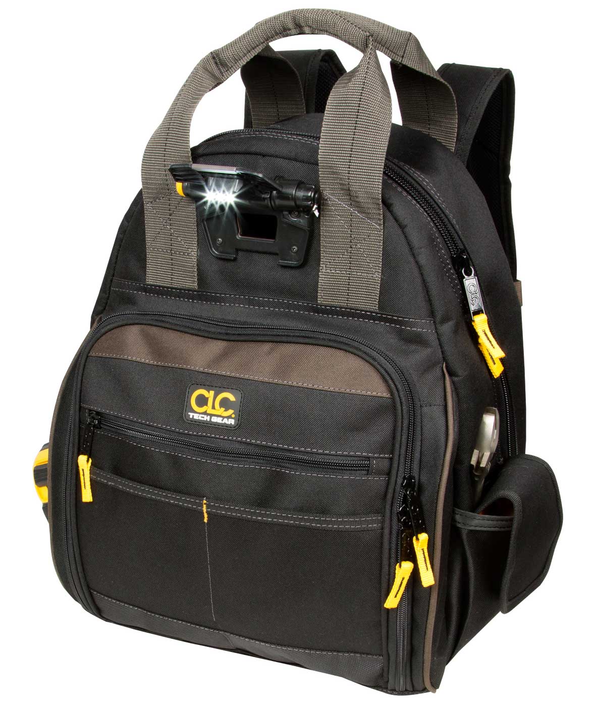 CLC Work Gear L255 verktygsryggs&auml;ck med LED-ljus 50L, Svart/Brun