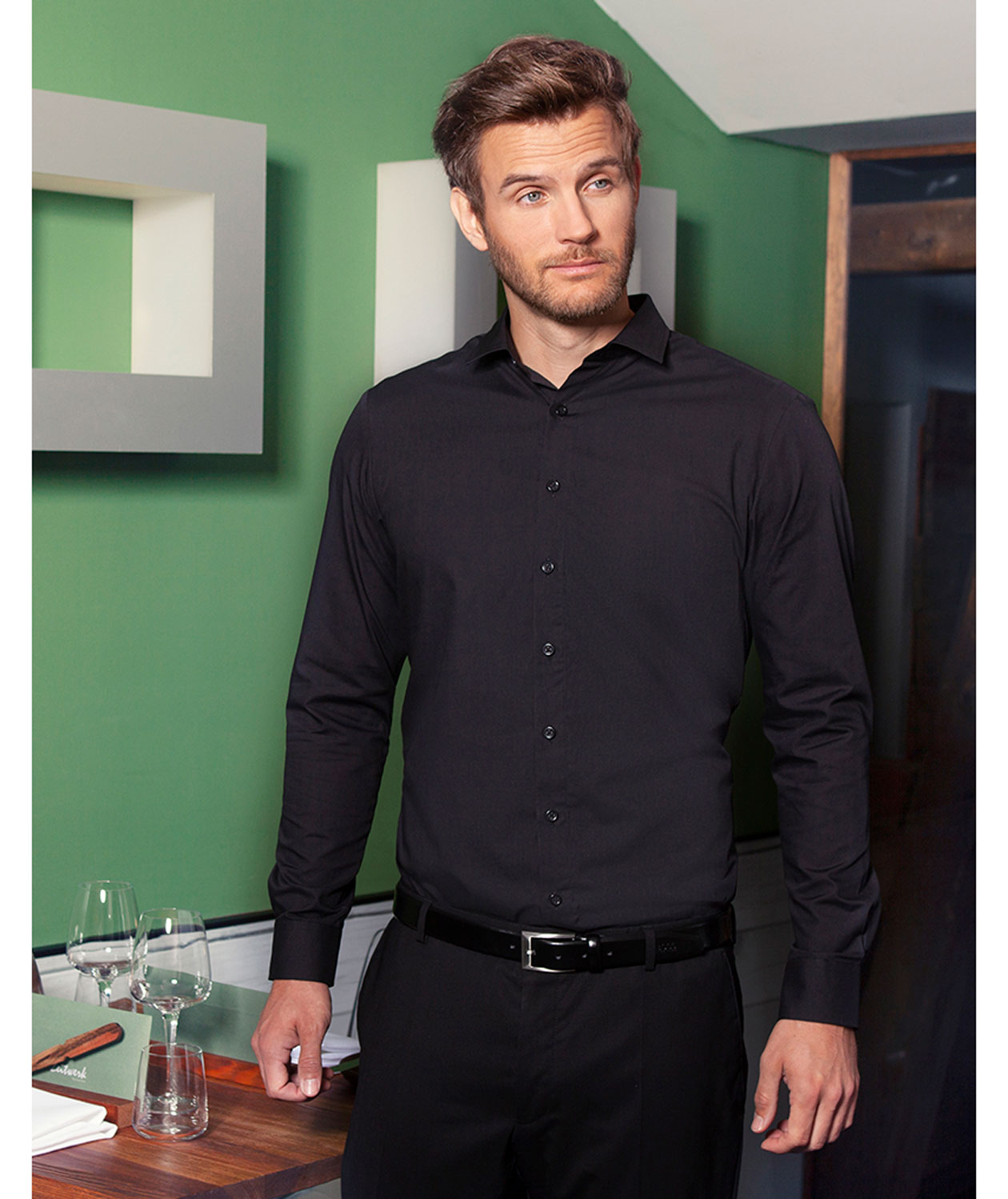 Karlowsky Classic Slim fit skjorte, Svart, large image number 1