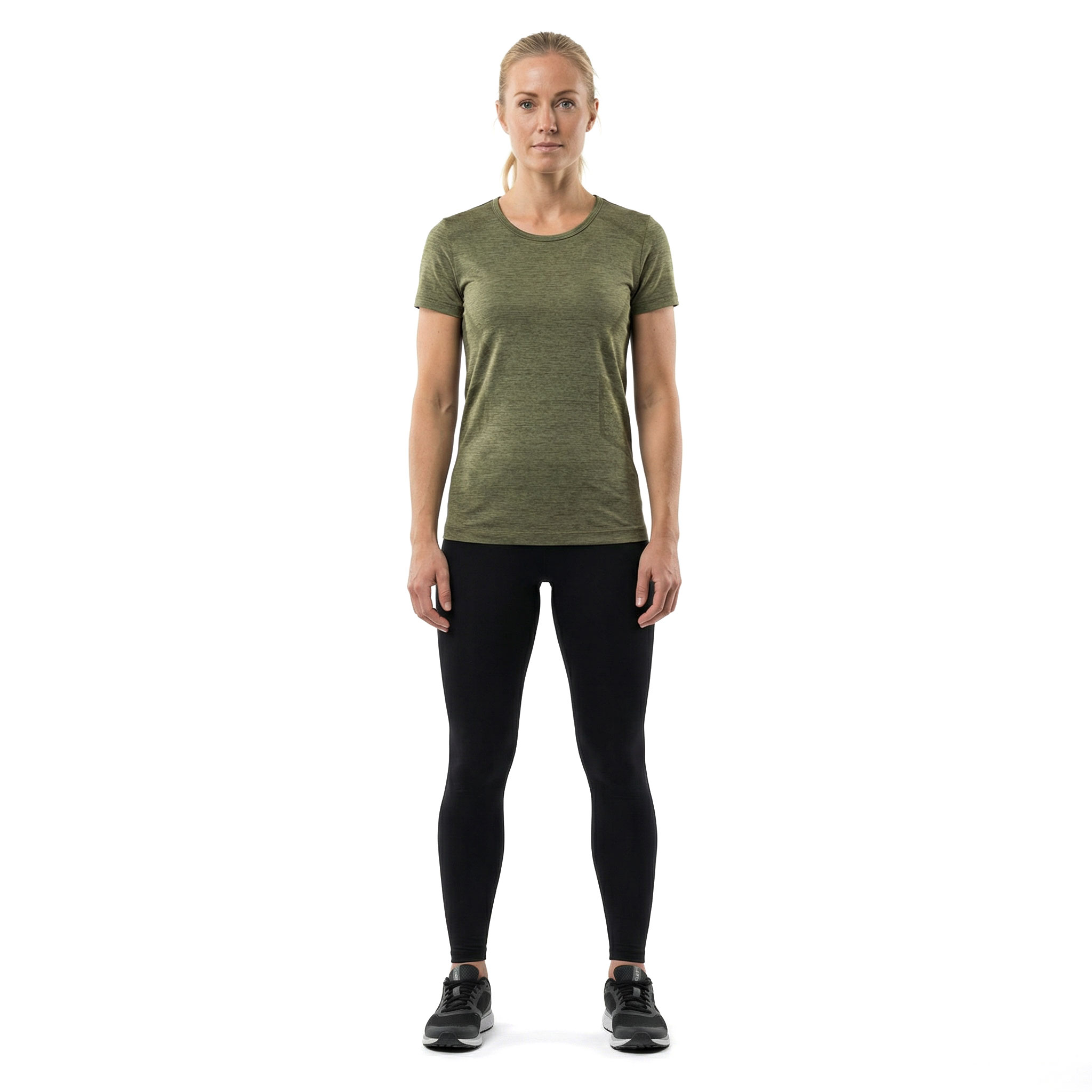 GEYSER s&oslash;ml&oslash;s dame T-skjorte, Oliven melange, large image number 2