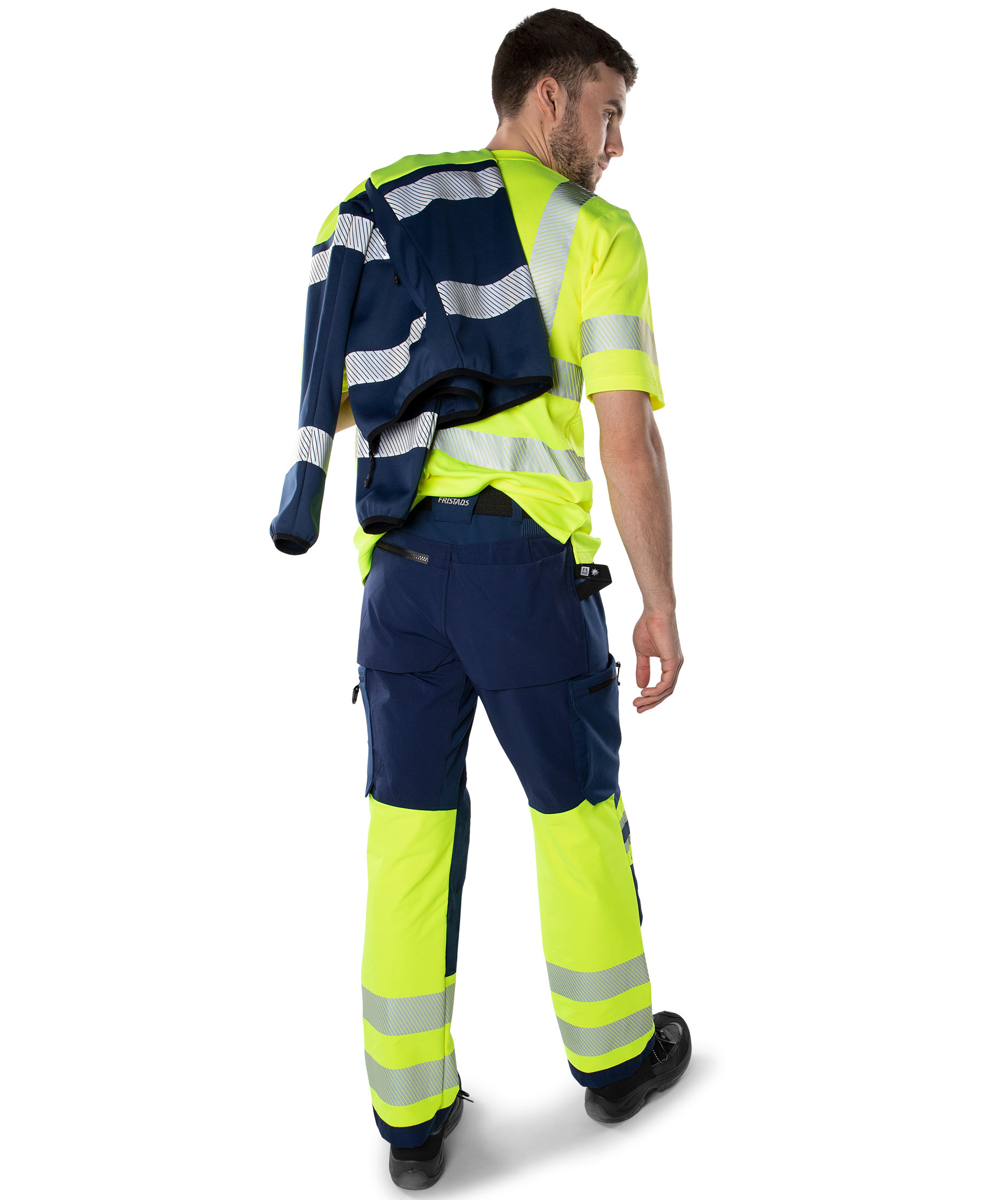 Fristads Green arbetsbyxa 2647 GSTP full stretch, Varsel yellow/marinbl&aring;, large image number 3
