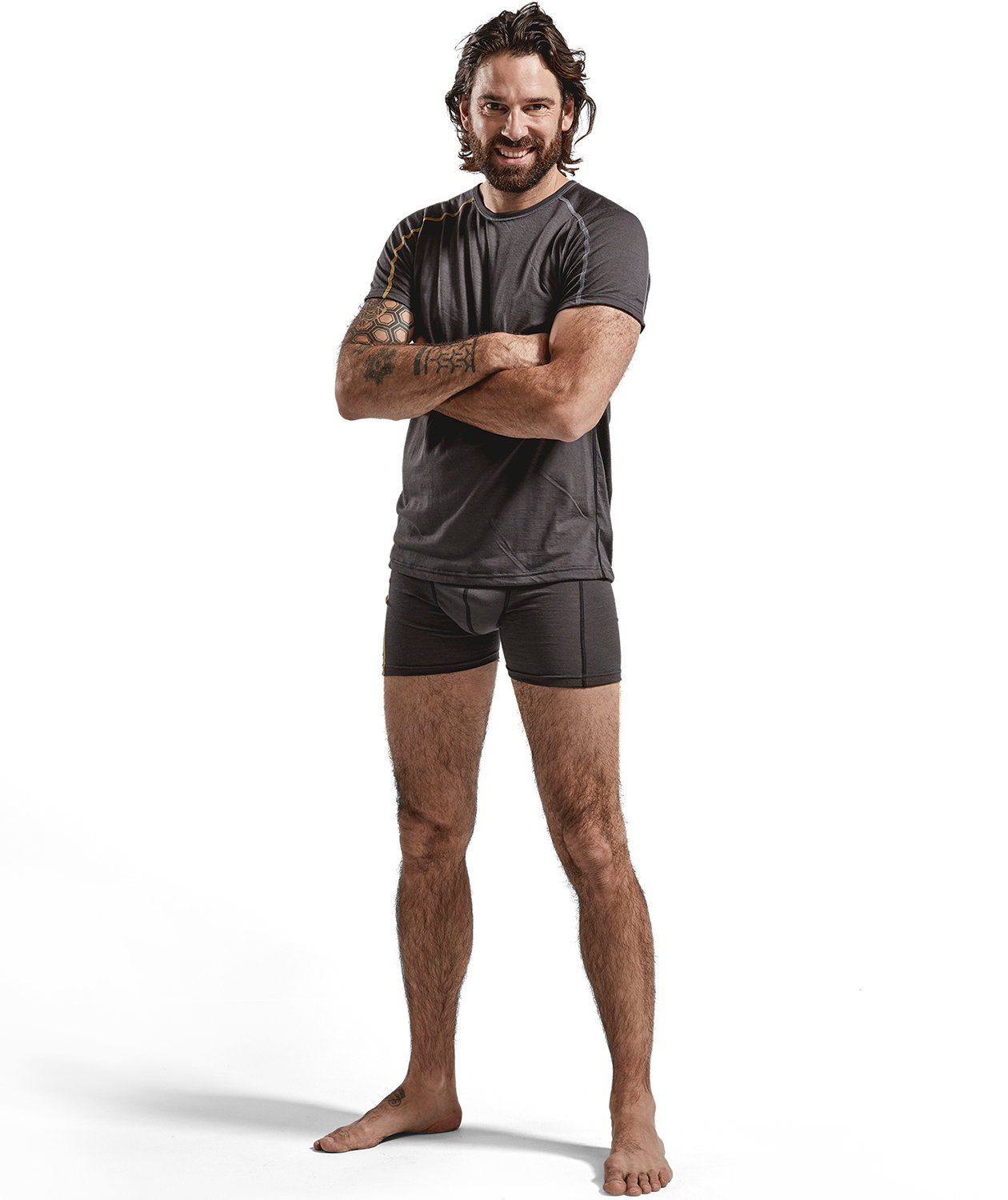 Bl&aring;kl&auml;der T-skjorte med merinoull, Antrasittgr&aring;/gul