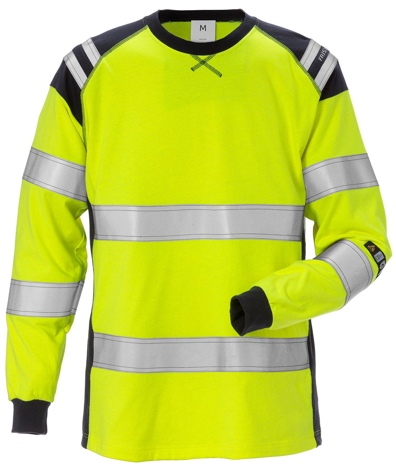 Fristads l&aring;ng&auml;rmad T-shirt dam, Varsel yellow/marinbl&aring;