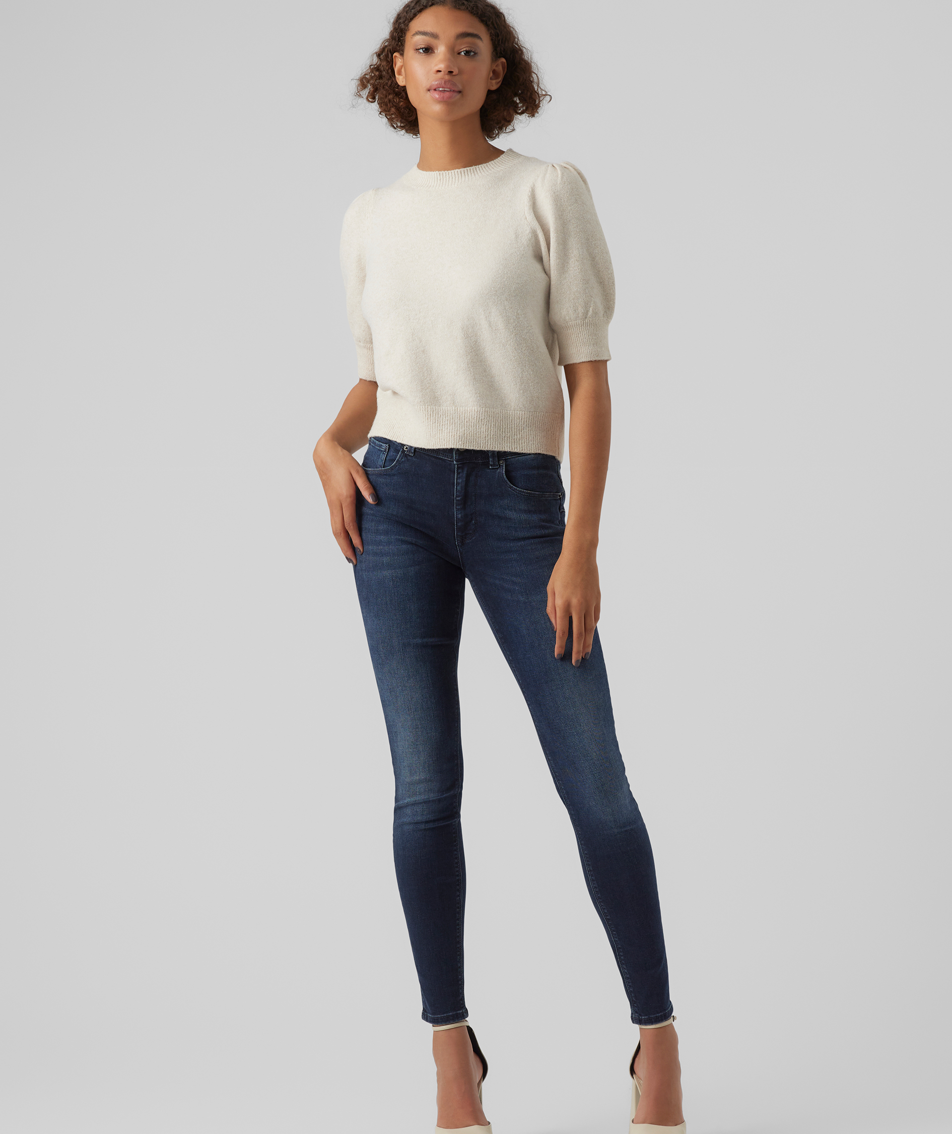 Vero Moda VMDOFFY kort&auml;rmad stickad tr&ouml;ja dam, Birch Melange, large image number 4