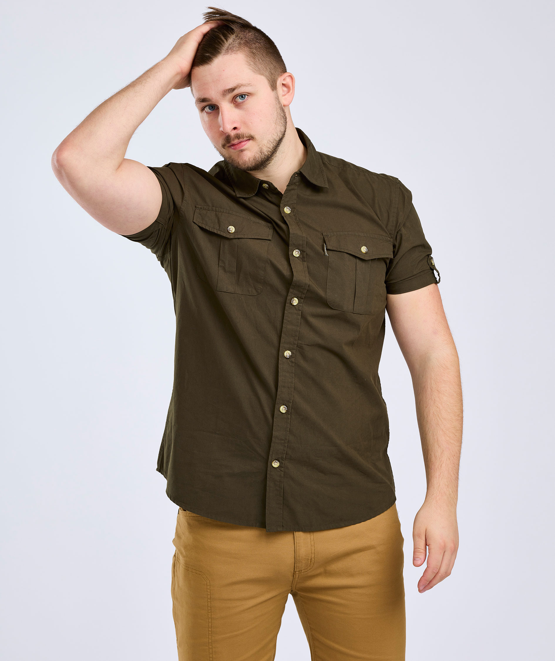 Pinewood Safari kort&aelig;rmet skjorte, Moss green