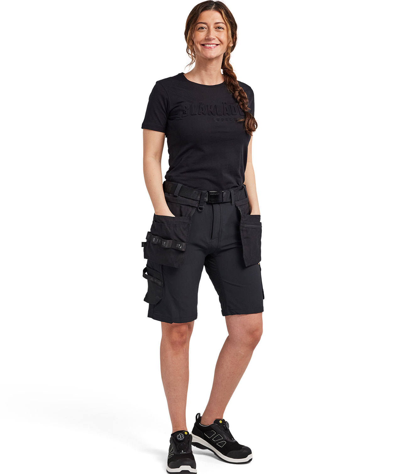 Bl&aring;kl&auml;der dame h&aring;ndverkershorts full stretch, Svart