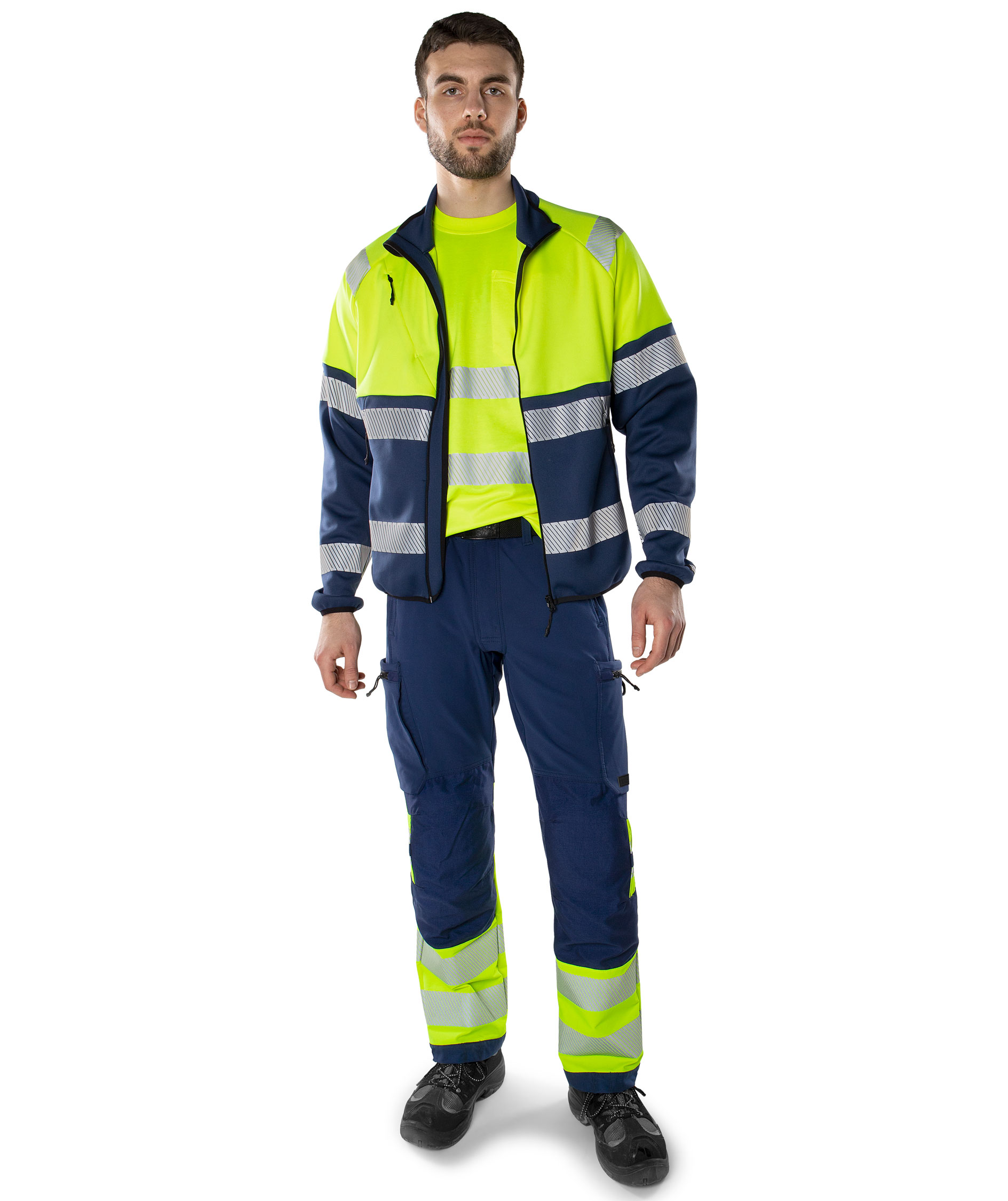 Fristads Green arbetsbyxa 2647 GSTP full stretch, Varsel yellow/marinbl&aring;, large image number 1