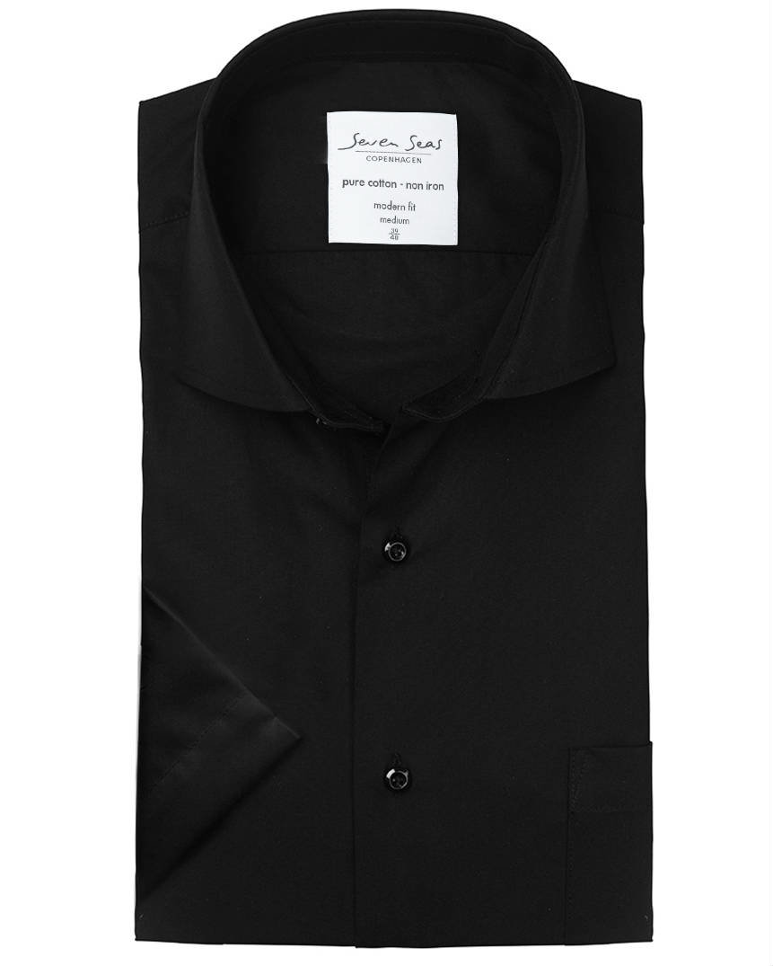 Seven Seas modern fit Popeline kurz&auml;rmeliges Hemd, Schwarz, large image number 5