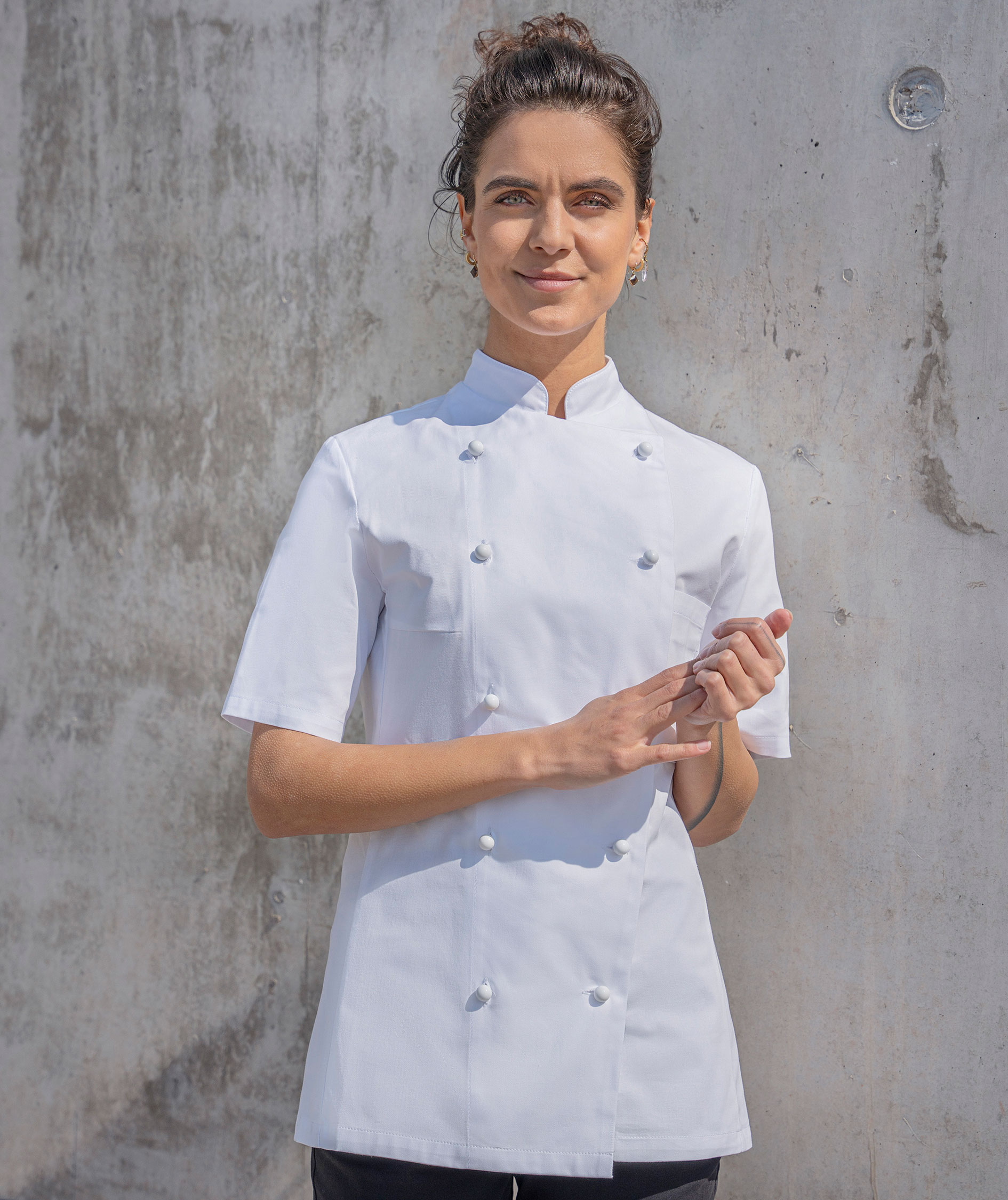 Karlowsky Pauline kort&aelig;rmet dame kokkejakke uden knapper, Hvid, large image number 1