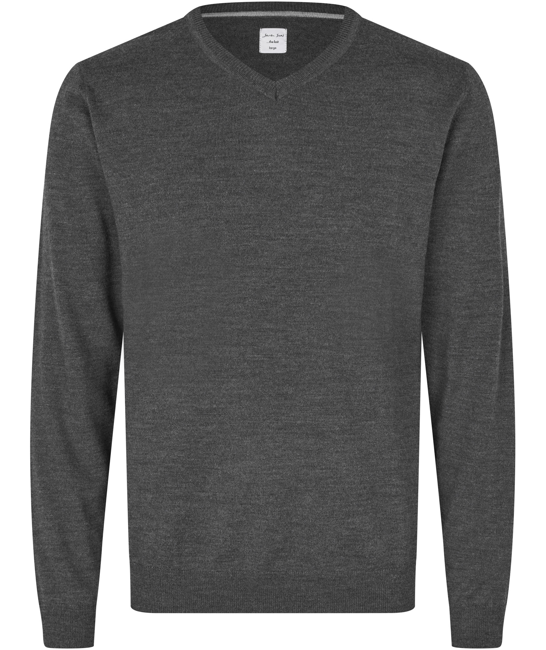 Seven Seas stickad tr&ouml;ja med ull, M&ouml;rkgr&aring; melange