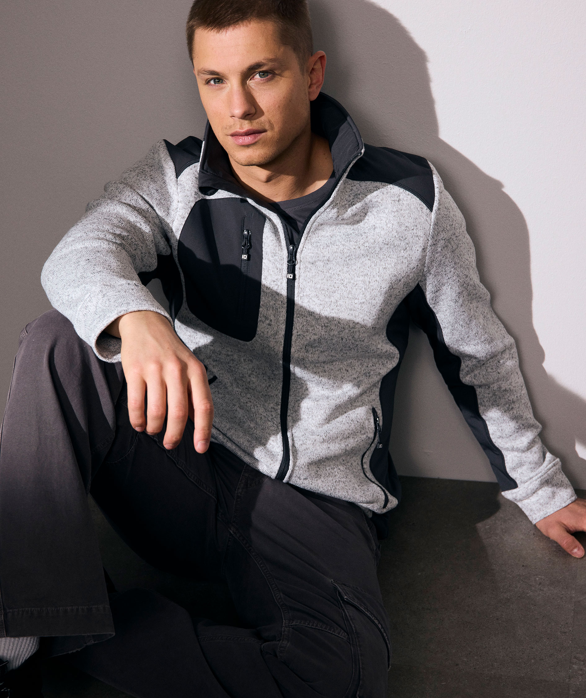 ID Identity stickad fleececardigan, Gr&aring;melerad