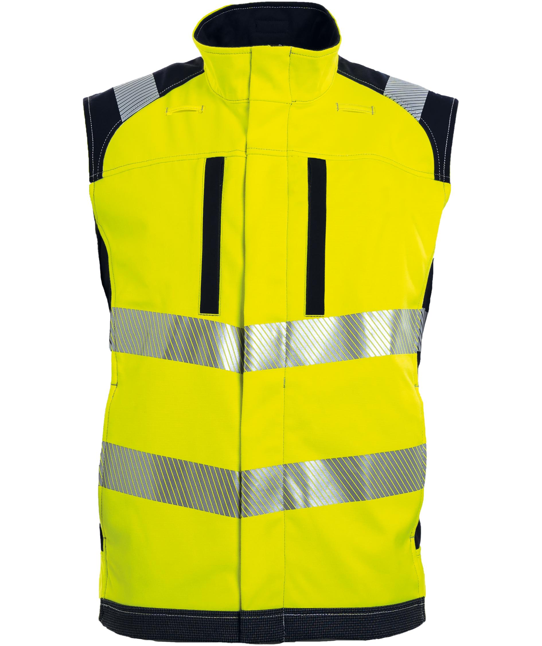 Tranemo FR softshell vest, Hi-vis yellow/Marine blue