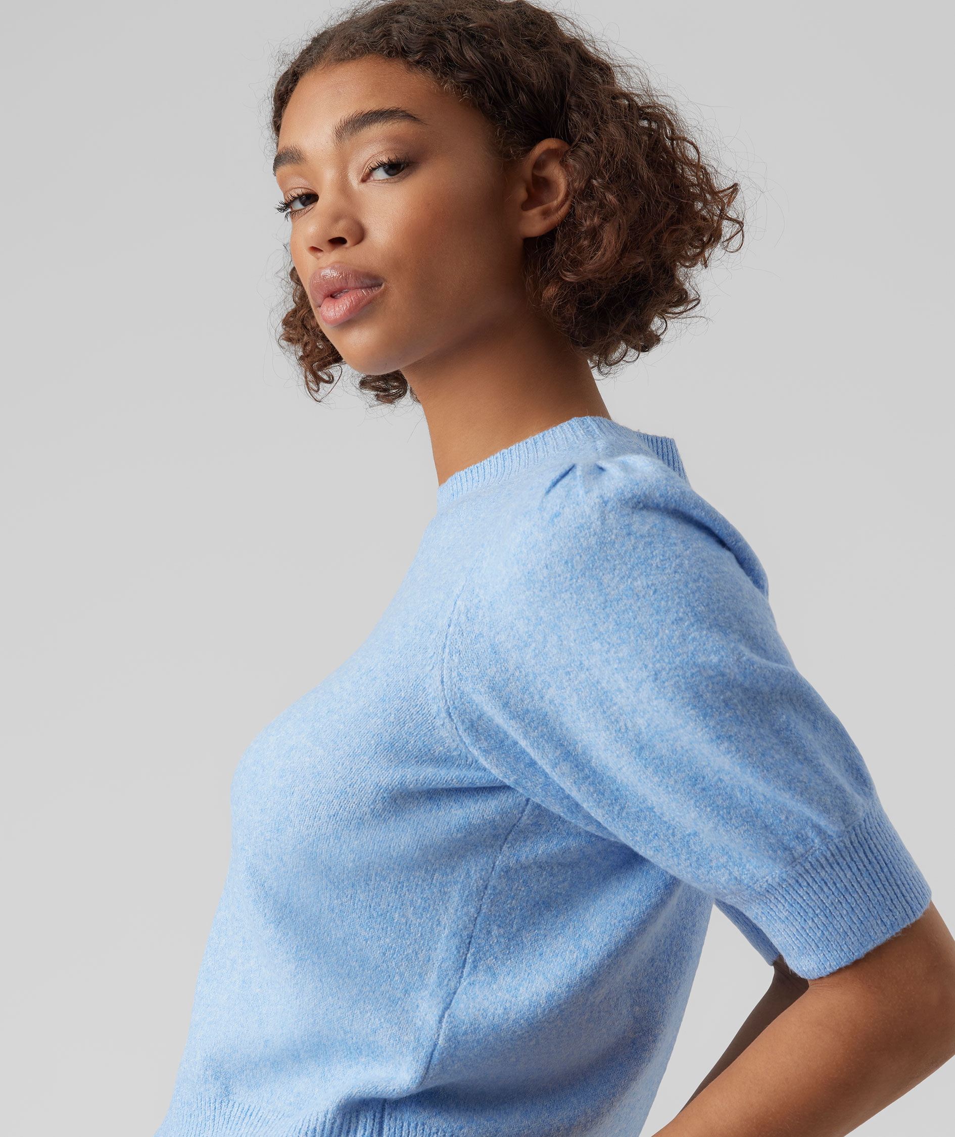 Vero Moda VMDOFFY kortermet dame strikket genser, Little Boy Blue, large image number 3