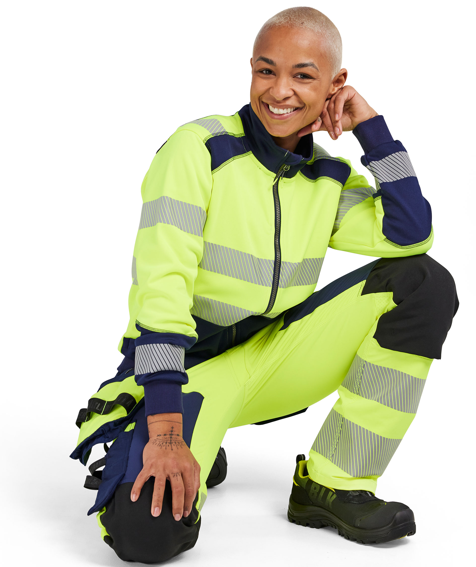 Bl&aring;kl&auml;der dame h&aring;ndv&aelig;rkerbukser full stretch, Hi-Vis gul/marine, large image number 10