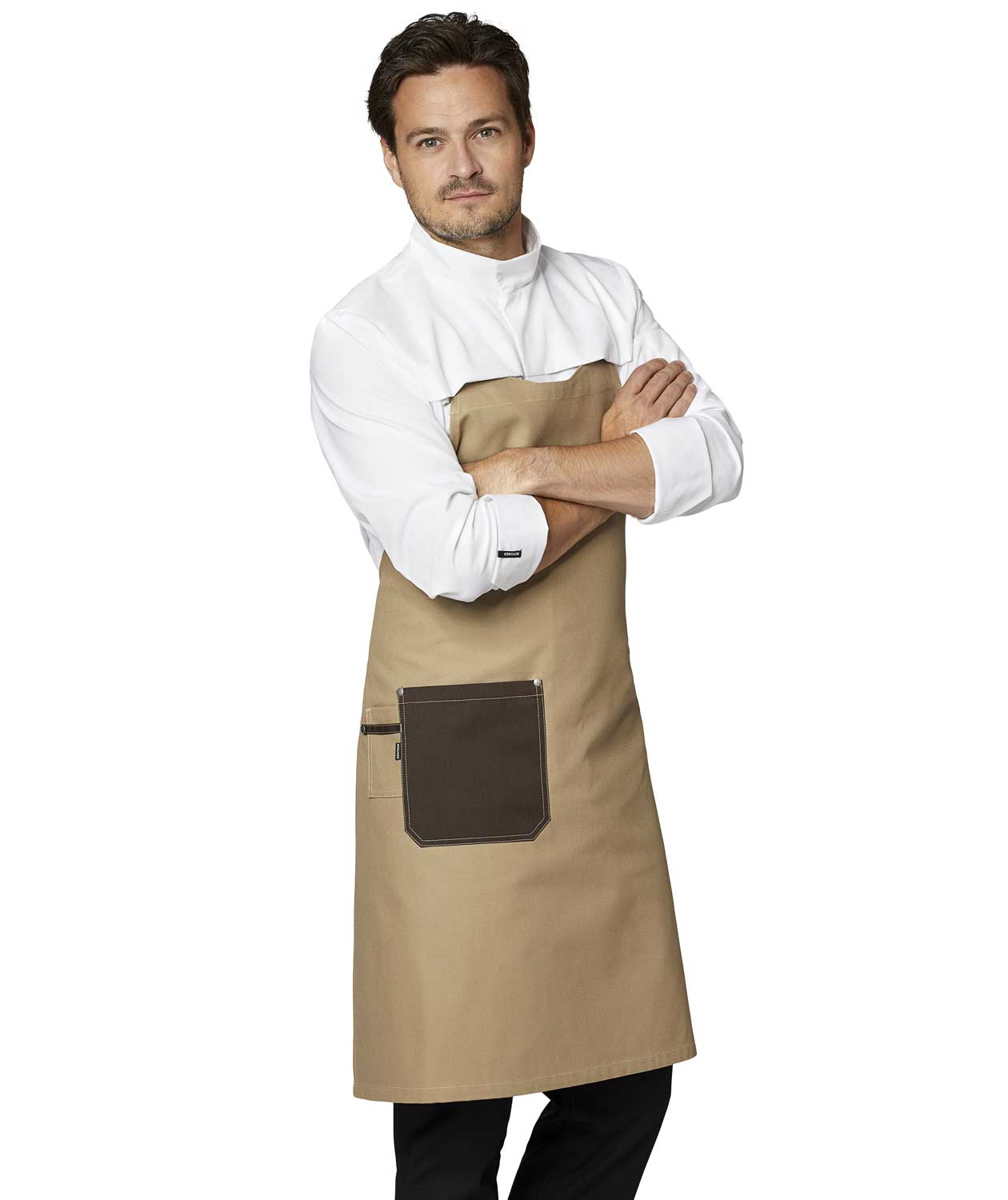 Kentaur Raw snap-on bib apron with pockets, Khaki, Khaki, large image number 1