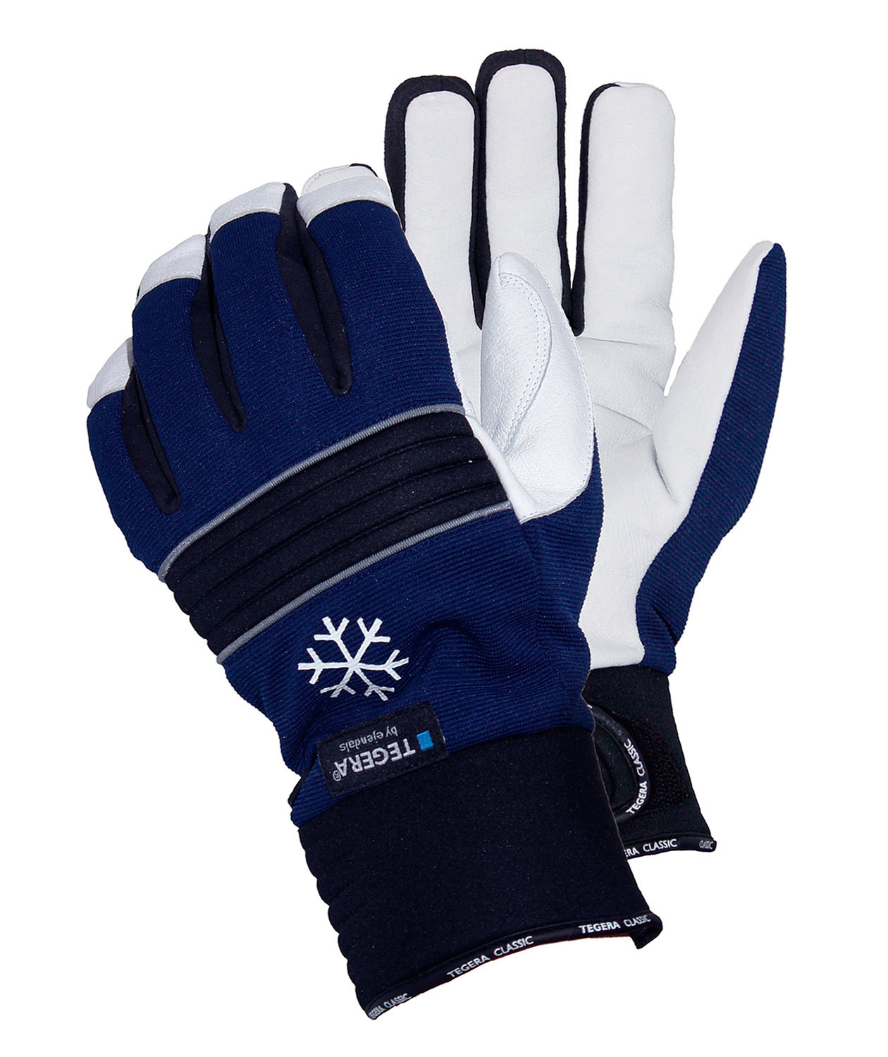 Tegera 297 vinter l&aelig;derhandsker, Bl&aring;/Hvid