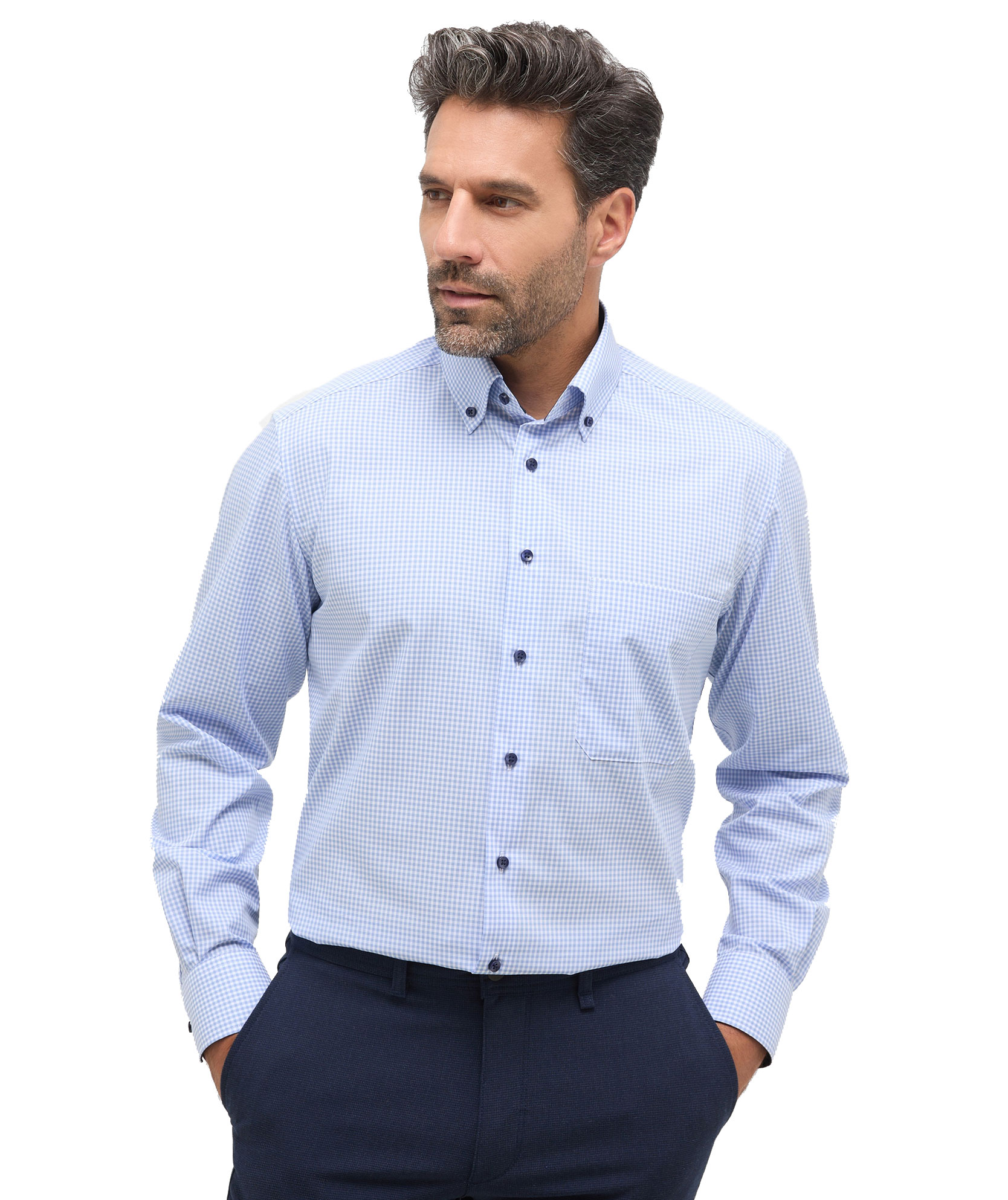 Eterna Poplin Comfort fit skjorte, Light blue