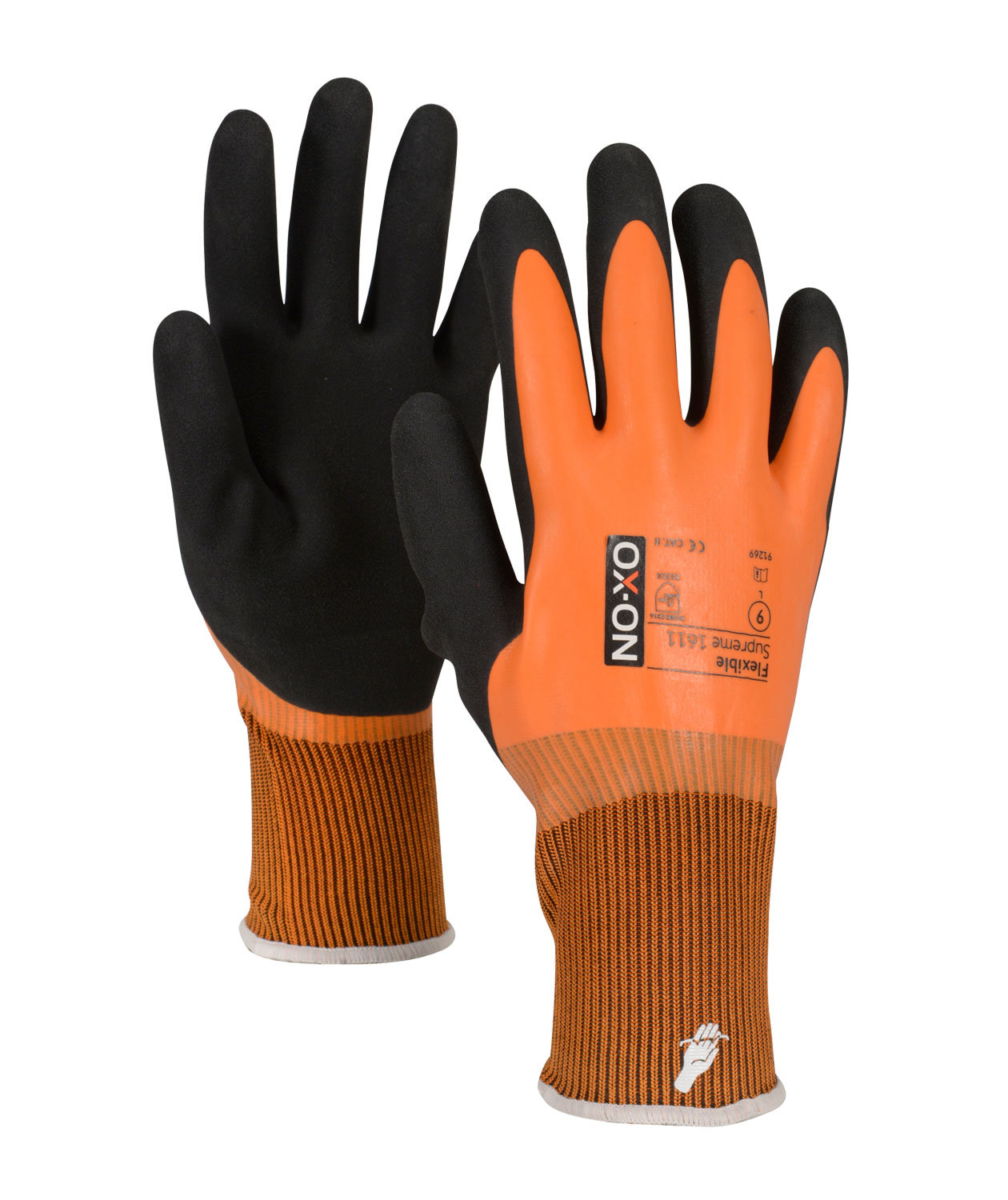 OX-ON Flexible Supreme 1611 arbejdshandsker, Sort/Orange