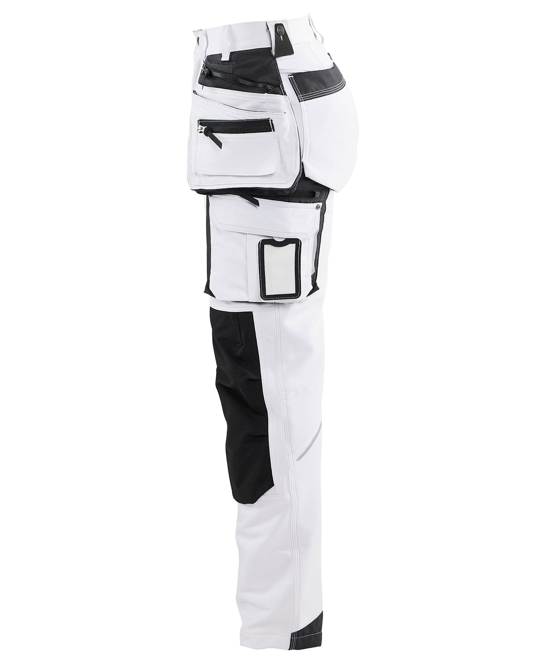 Bl&aring;kl&auml;der dame h&aring;ndv&aelig;rkerbukser full stretch, Hvid/m&oslash;rk gr&aring;, large image number 3