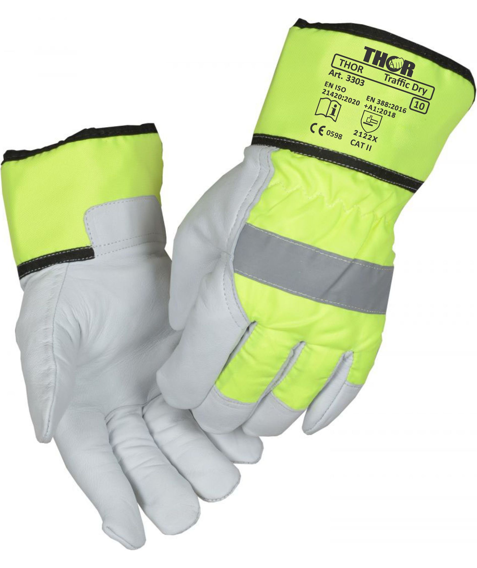 Thor 3303 Traffic Dry HI-VIZ work gloves, White/Hi-vis yellow, large image number 0
