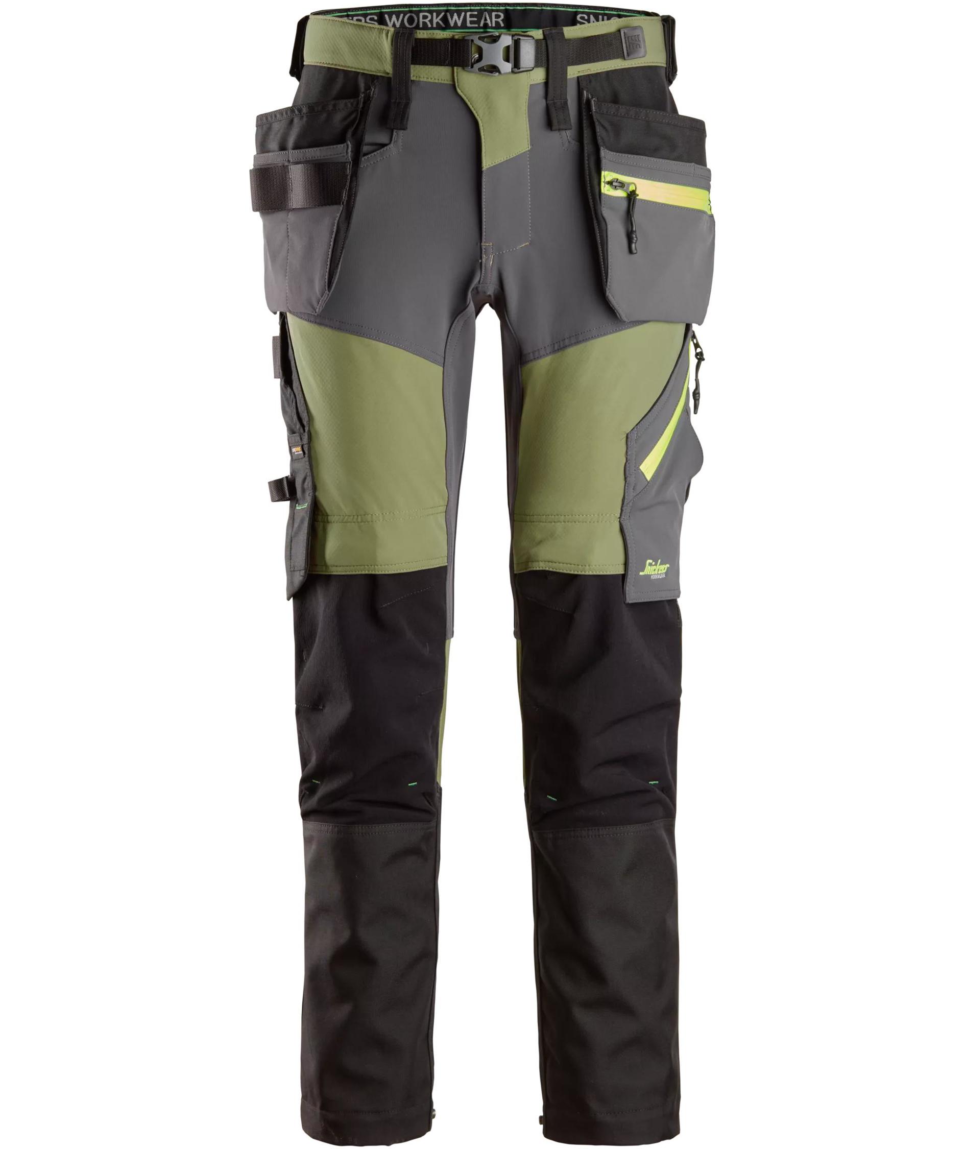 Snickers FlexiWork h&aring;ndv&aelig;rkerbukser 6940 full stretch, Khaki Green/Steel Grey, Khaki Green/Steel Grey, swatch