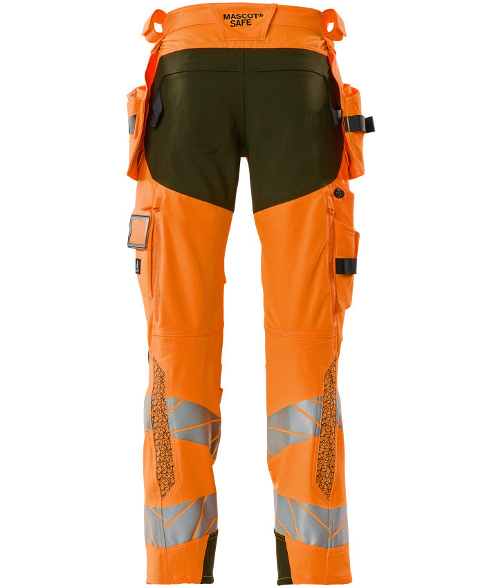 Mascot Accelerate Safe h&aring;ndverksbukse Full stretch, Hi-vis Oransje/Mosgr&oslash;nn, large image number 1
