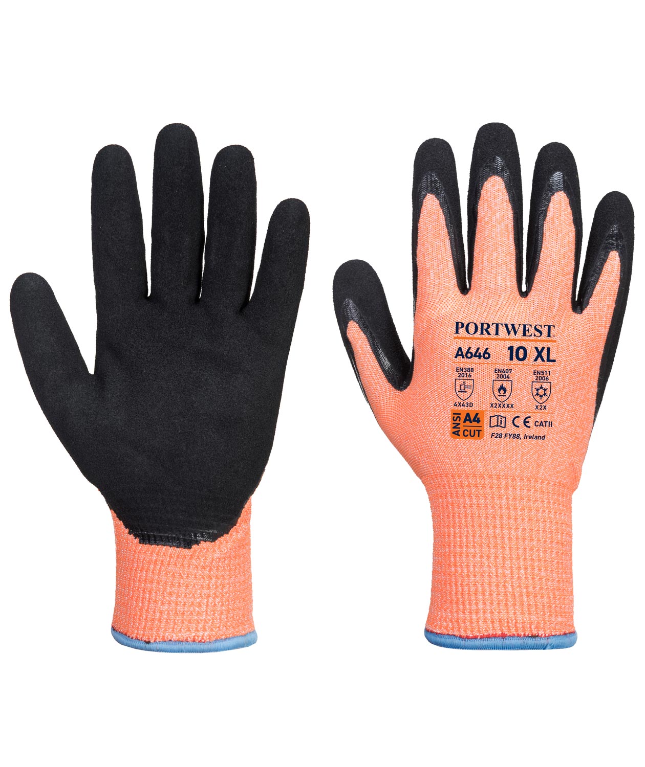 Portwest A646 sk&aelig;rebeskyttende handsker Cut D, Orange/Sort, large image number 0