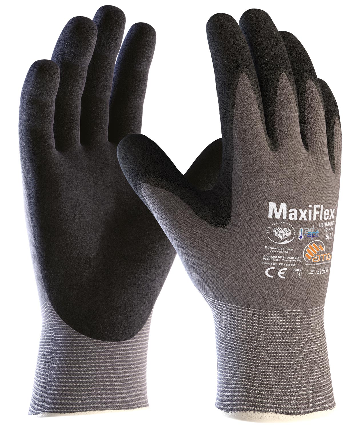 ATG MaxiFlex&reg; Ultimate&trade; AD-APT&reg; 42-874 Arbeitshandschuhe, Schwarz/Grau