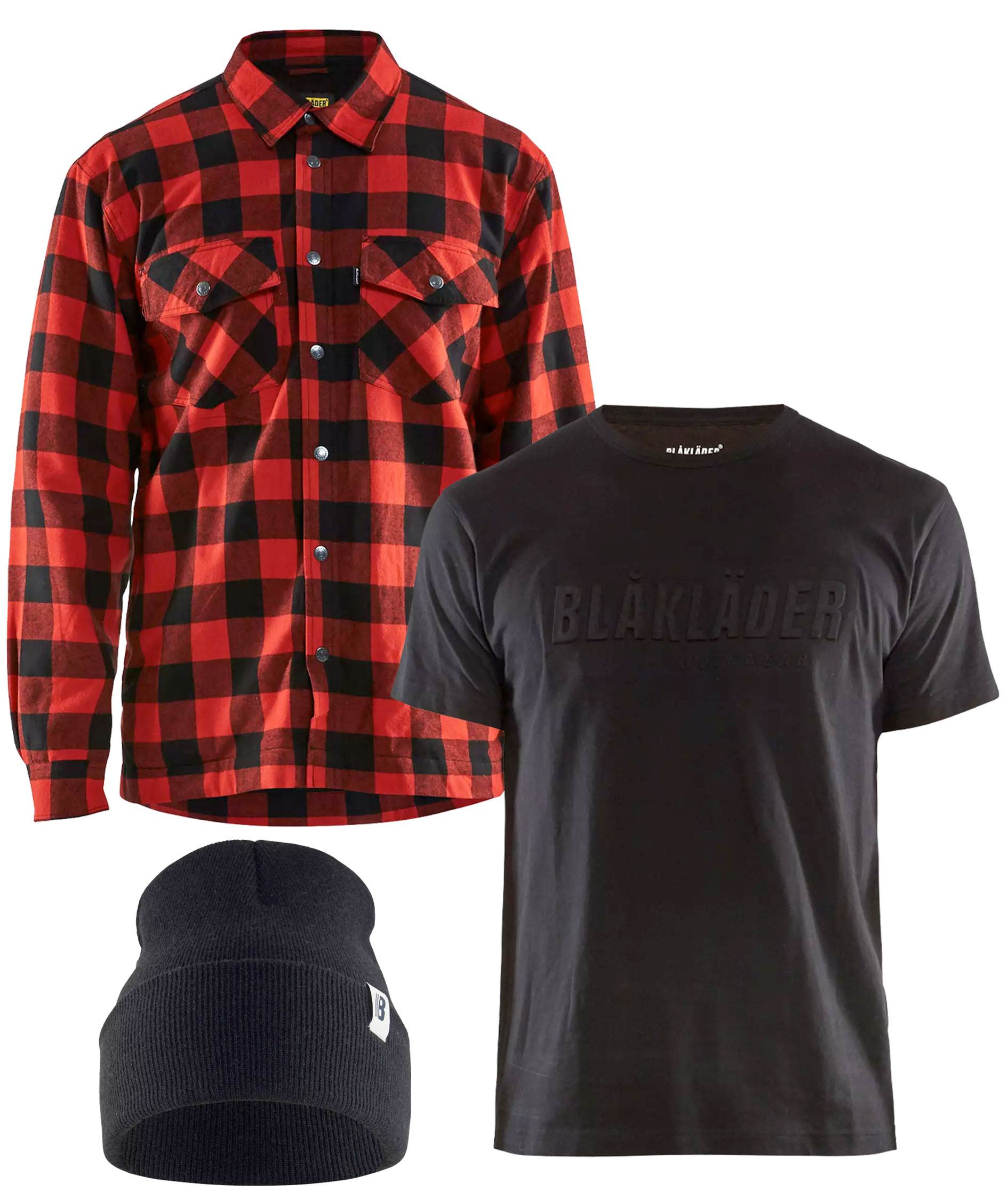 Bl&aring;kl&auml;der set med flanellskjorta, T-shirt och m&ouml;ssa, , large image number 0