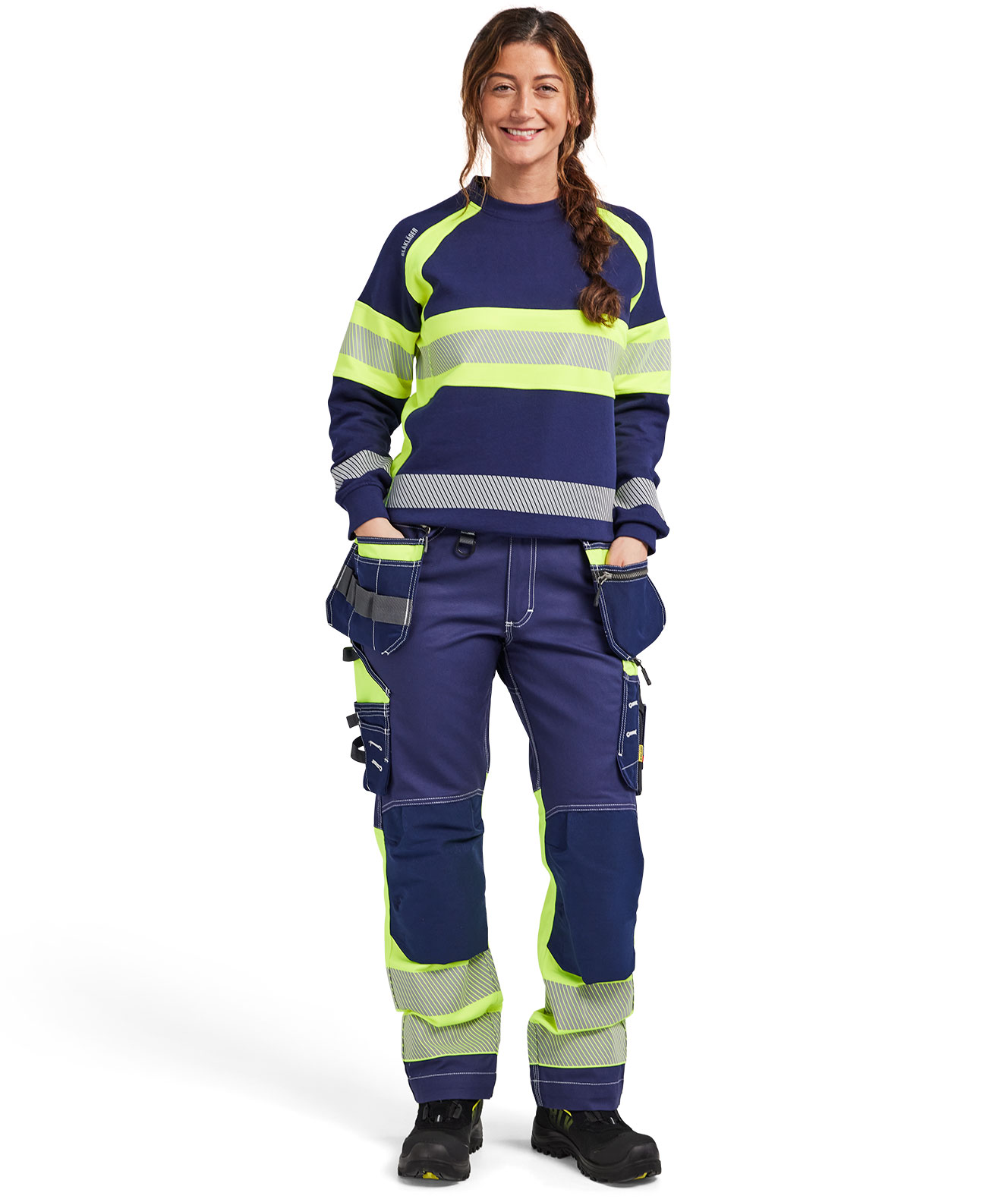 Bl&aring;kl&auml;der sweatshirt dam, Marin/Hi-Vis gul