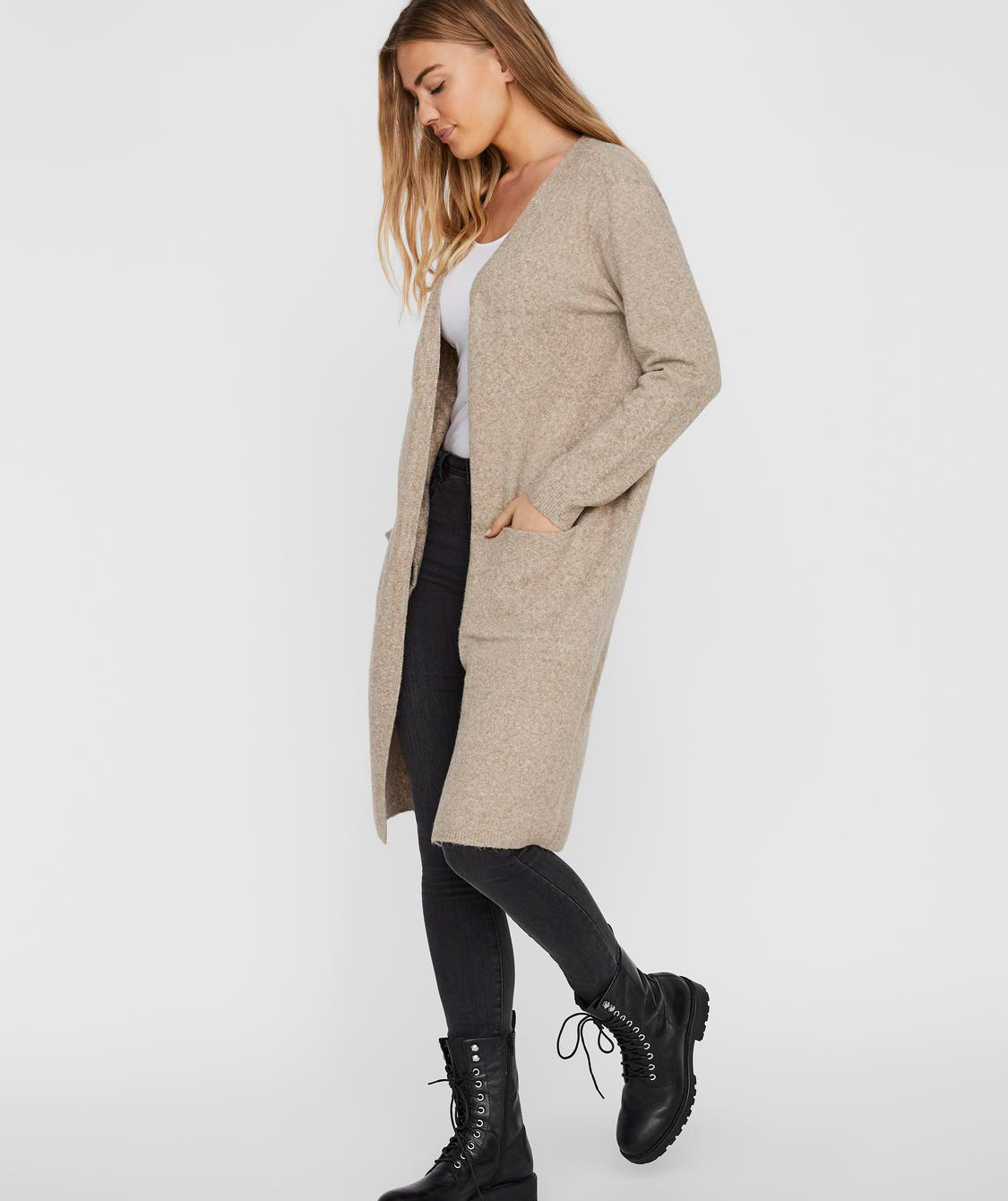 Vero Moda VMDOFFY lang dame strik cardigan, Sepia Tint, large image number 3