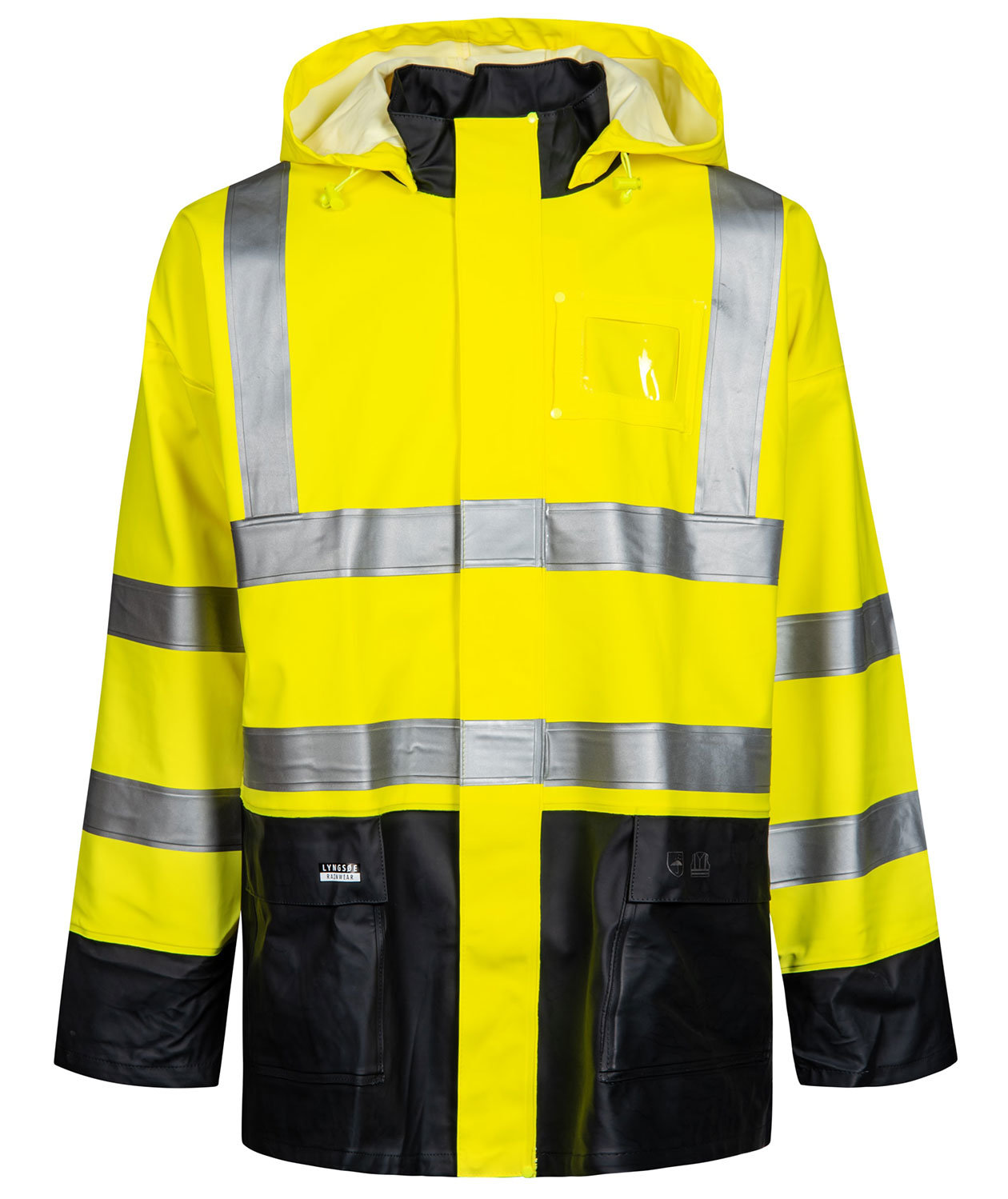 Lyngs&oslash;e PU/PVC regnjacka, Varsel gul/marinbl&aring;