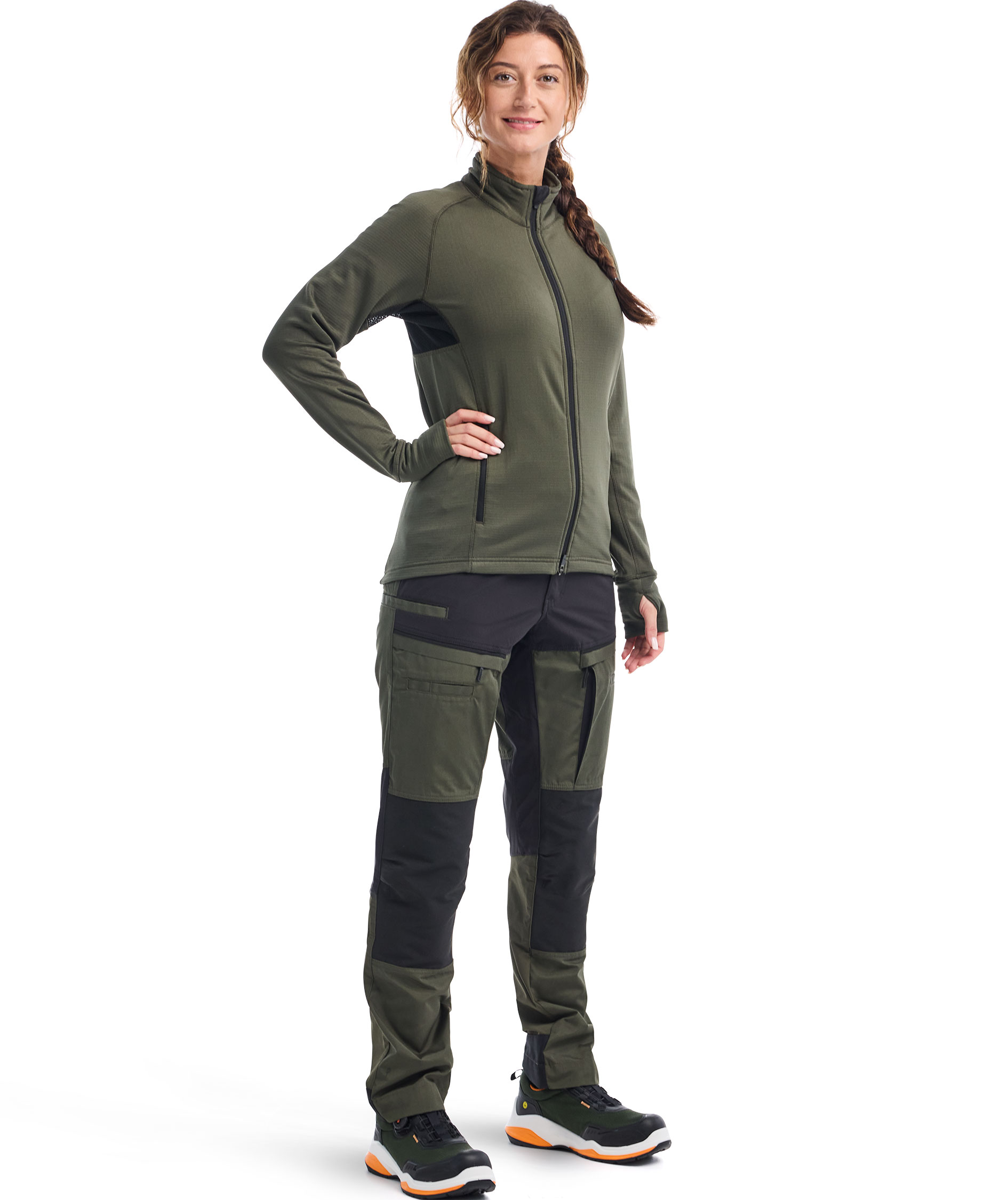 Bl&aring;kl&auml;der dame arbejdsbukser, Skovgr&oslash;n/sort