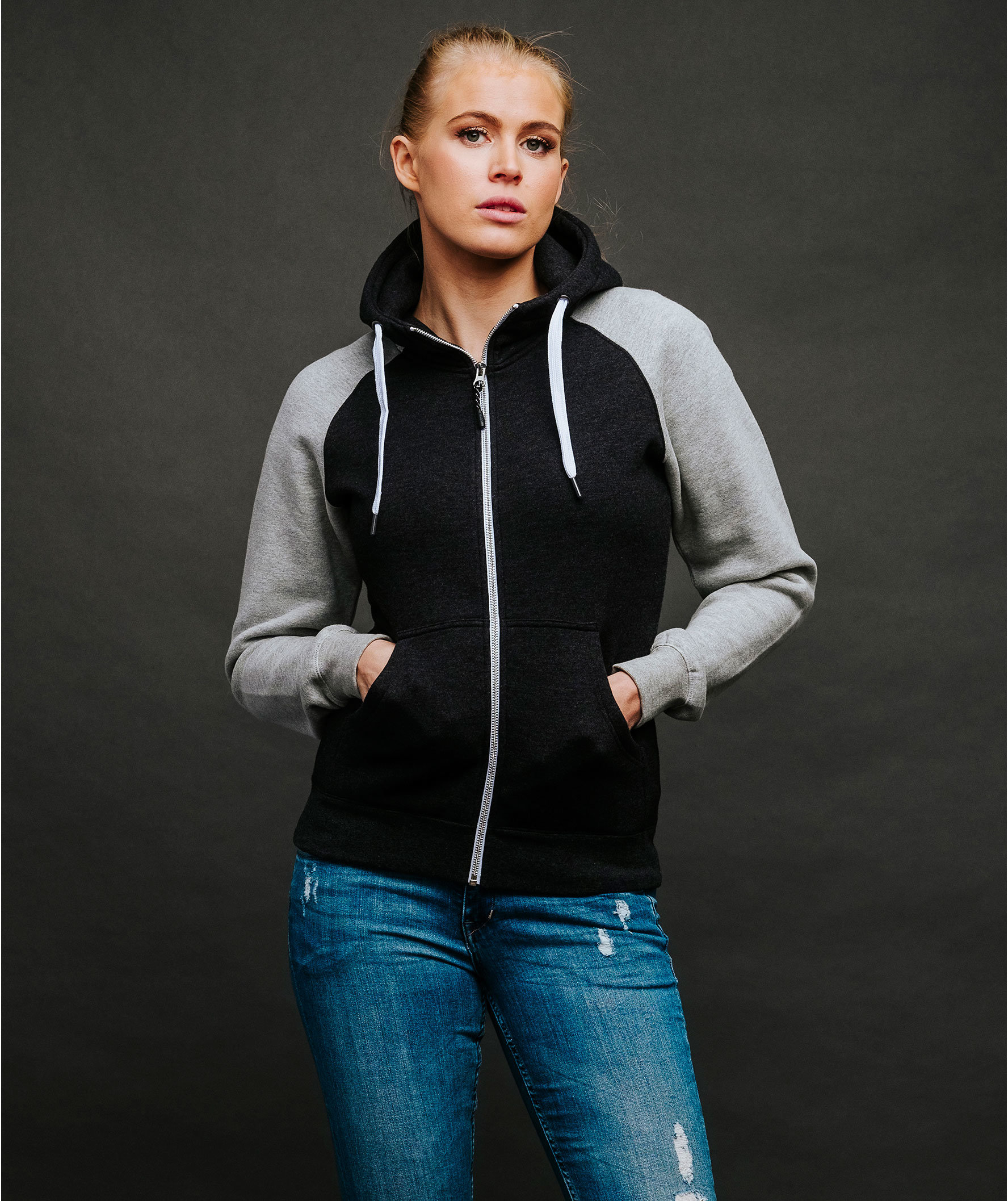 YOU Katherine Raglan hoodie dam, Koksfl&auml;ckig/gr&aring;melerad