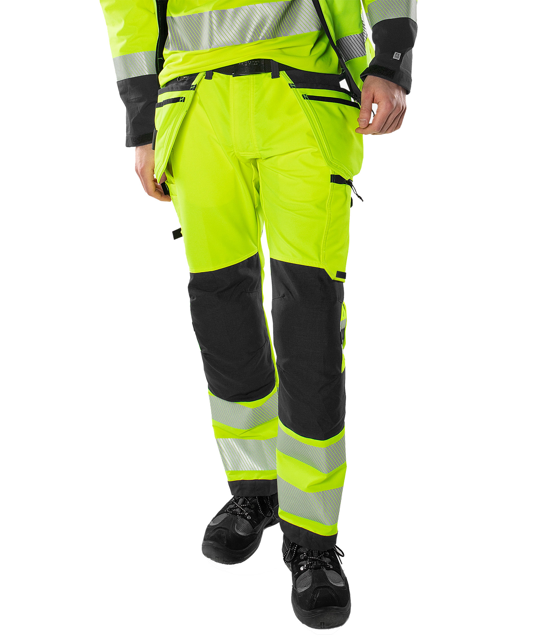 Fristads Green h&aring;ndv&aelig;rkerbukser 2644 GSTP full stretch, Hi-vis Gul/Sort, large image number 1