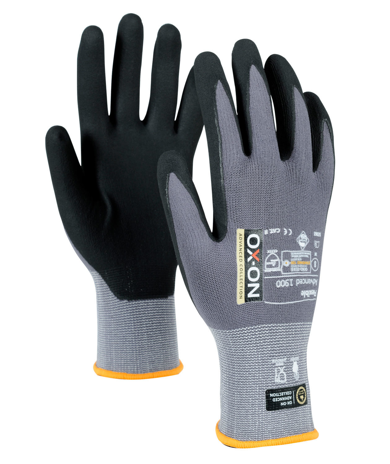 OX-ON Flexible Advanced 1900 Arbeitshandschuhe, Grau/Schwarz