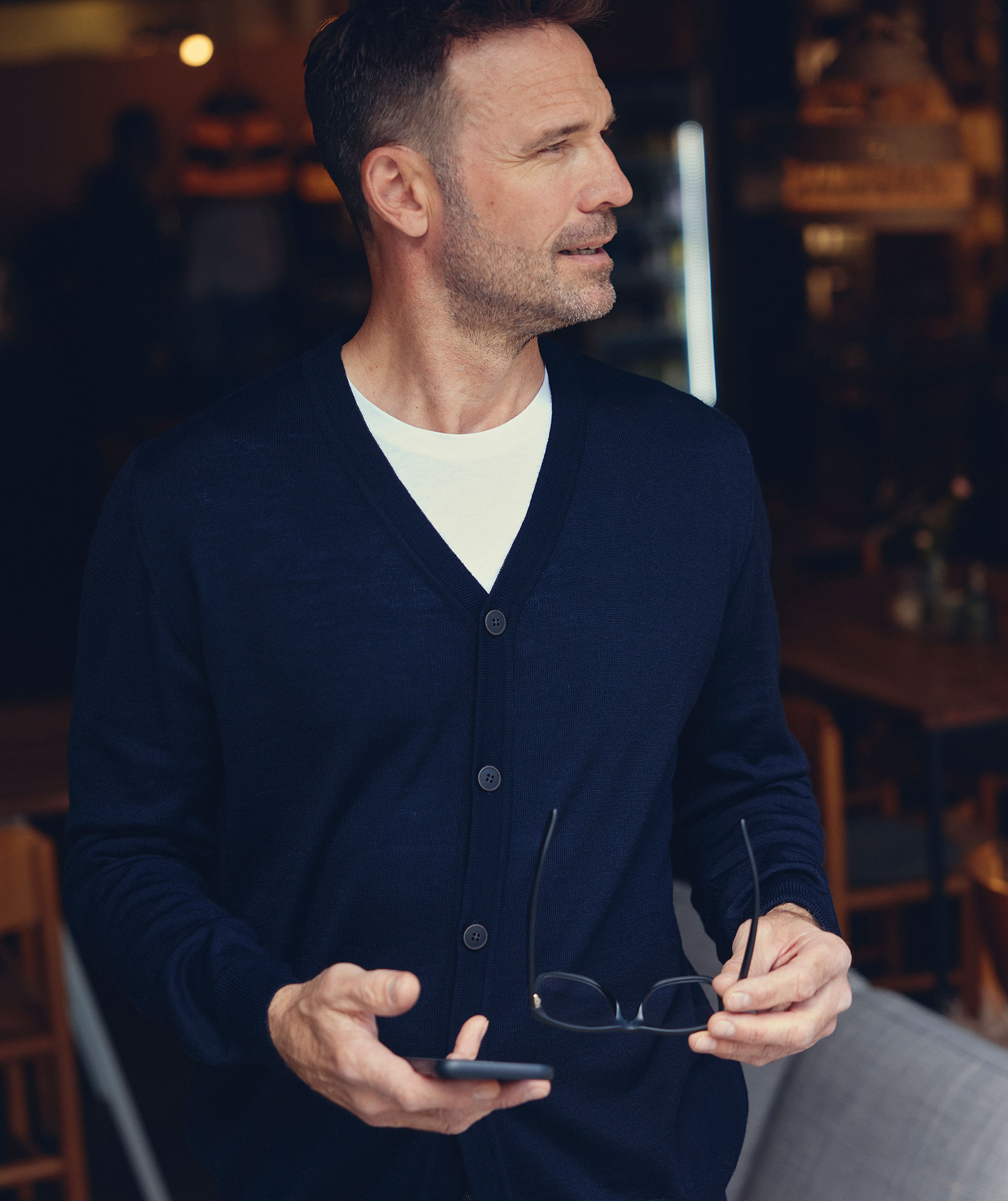 CC55 Copenhagen strikket cardigan med merinoull, Navy