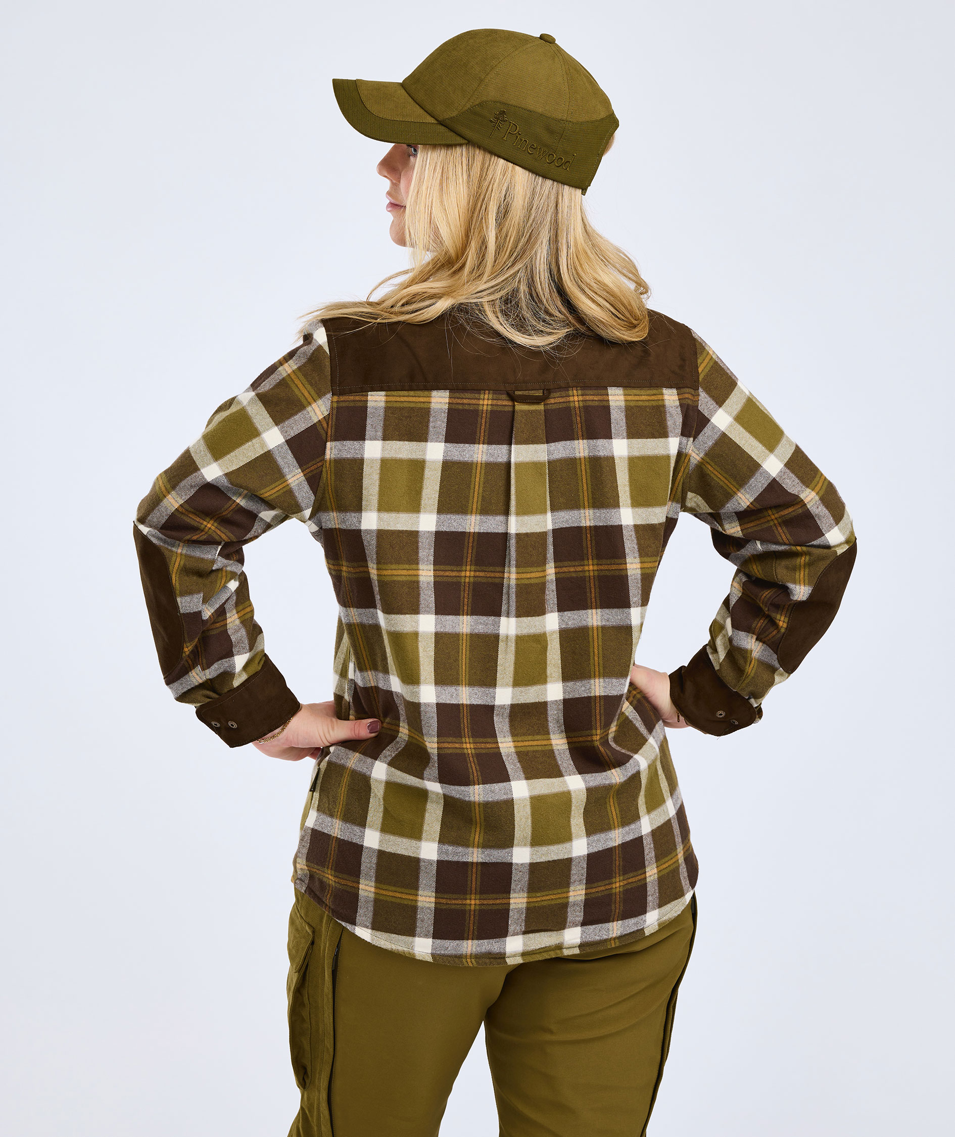 Pinewood Douglas dame flannelskjorte, Olive Green/Cr. White, large image number 3