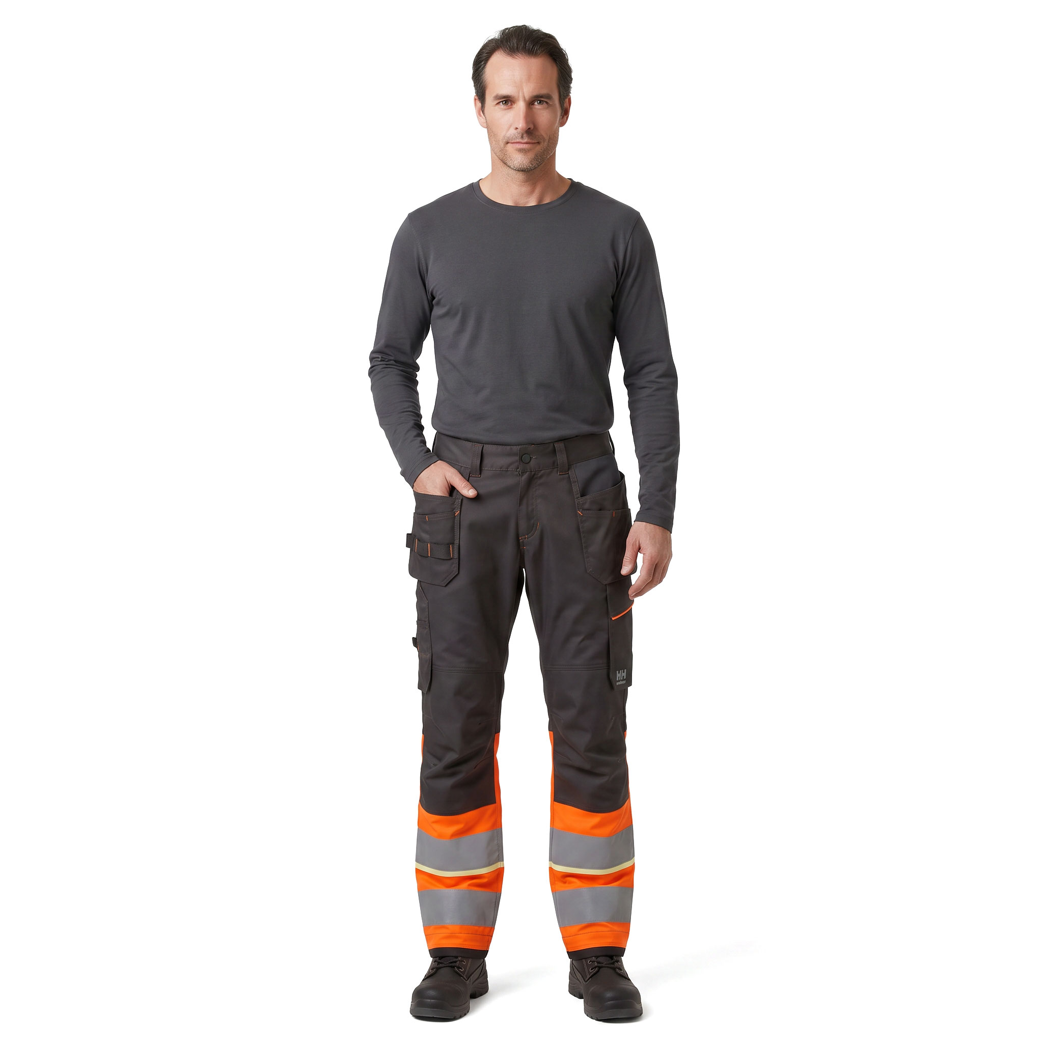 Helly Hansen UC-ME h&aring;ndverksbukse, Hi-vis Oransje/Ebony, large image number 2
