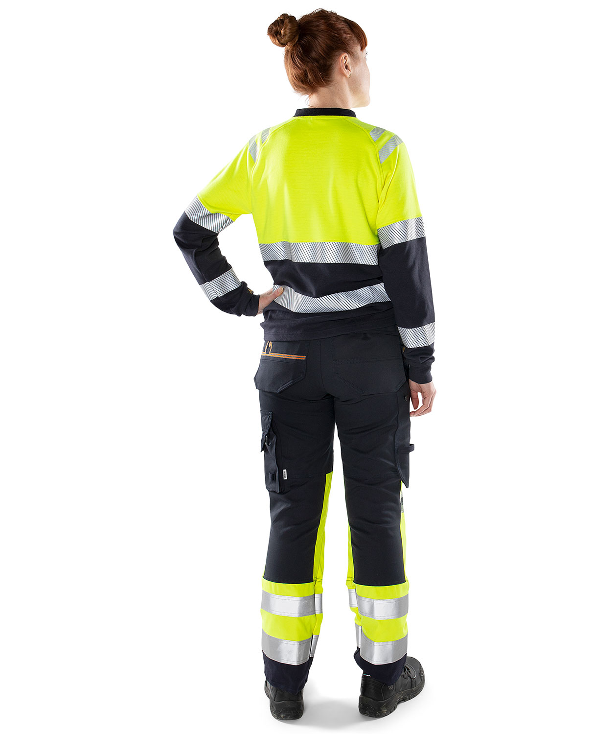 Fristads Flamestat l&aring;ng&auml;rmad T-shirt dam 7108 TFL, Varsel gul/marinbl&aring;, large image number 2