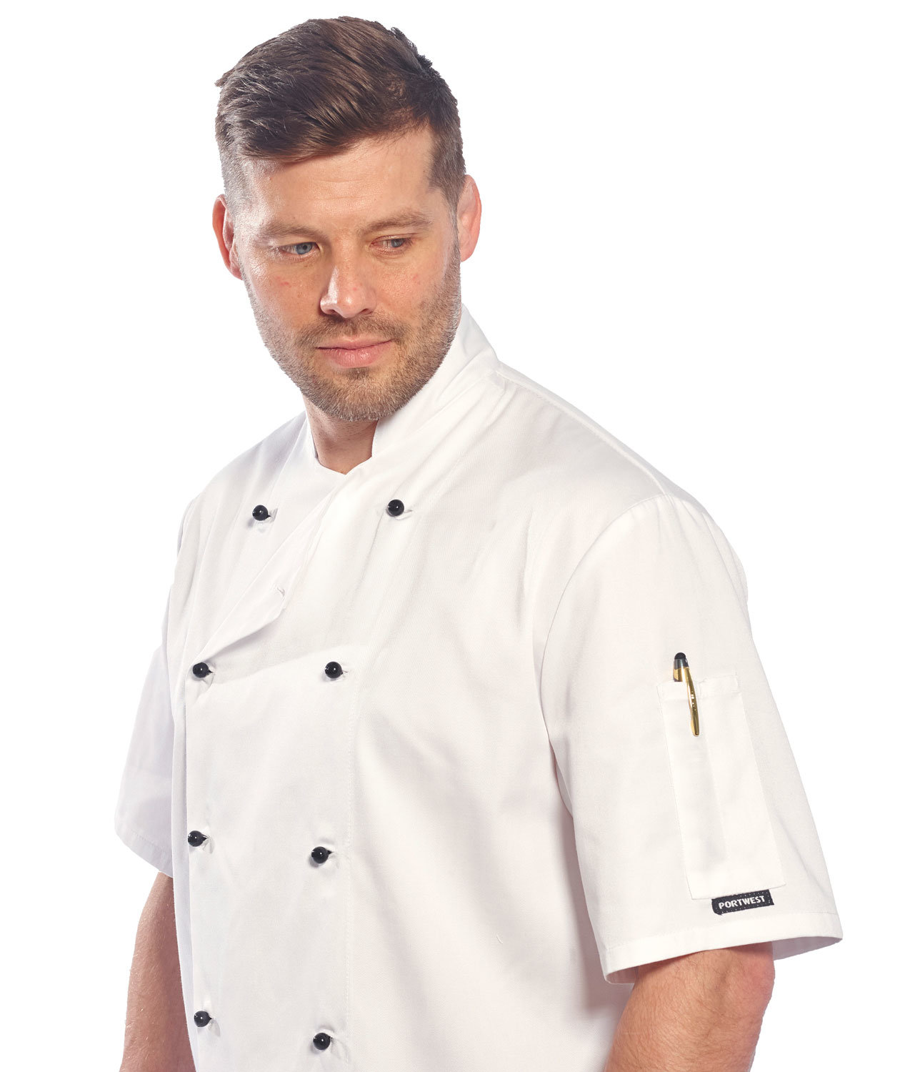 Portwest C734 kort&auml;rmad kockjacka, Vit