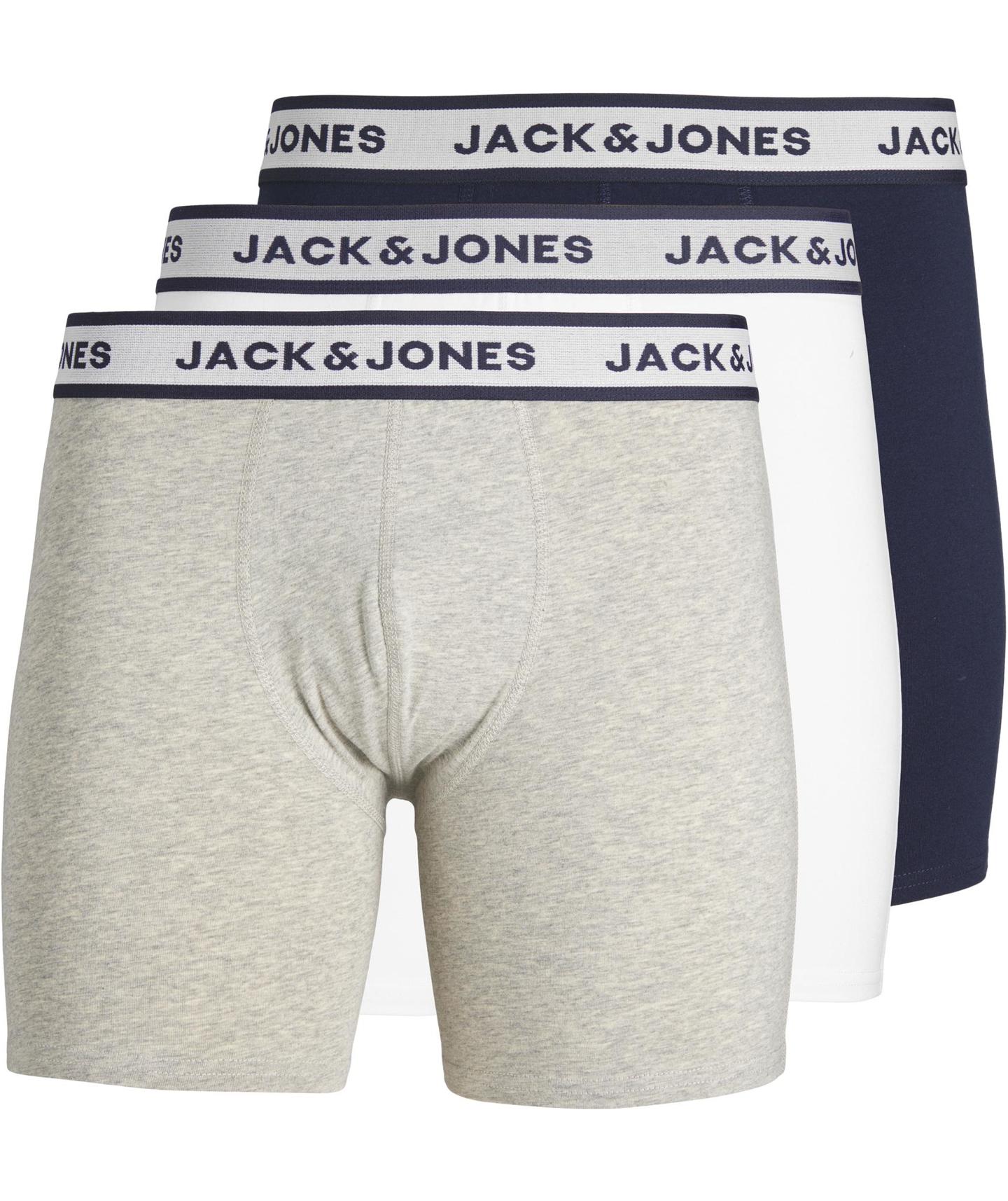 Jack & Jones JACSOLID 3-pak kalsonger, Light Grey Melange/White/Navy Blazer