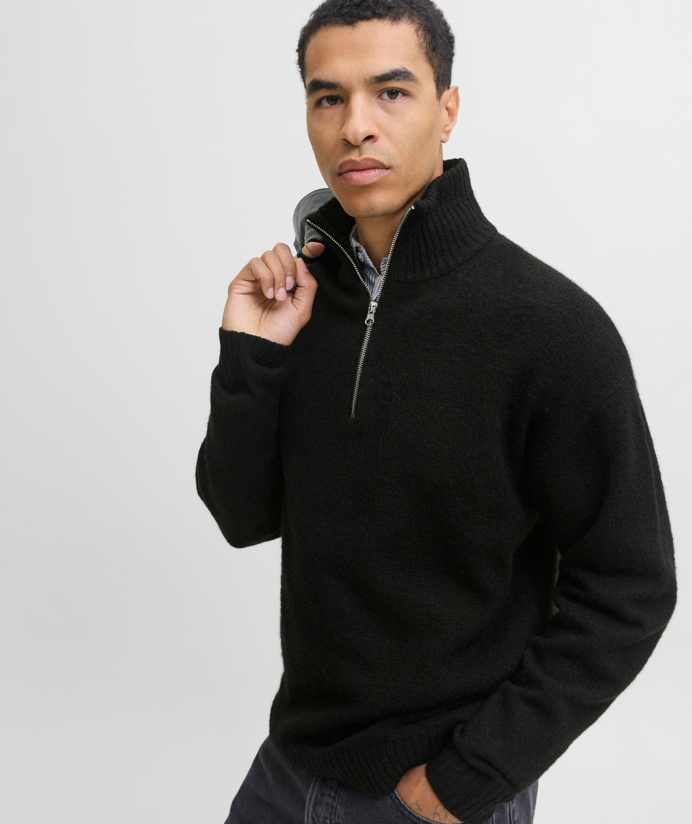 Jack & Jones JJESOHO OLLIE half zip stickad tr&ouml;ja, Svart, large image number 5