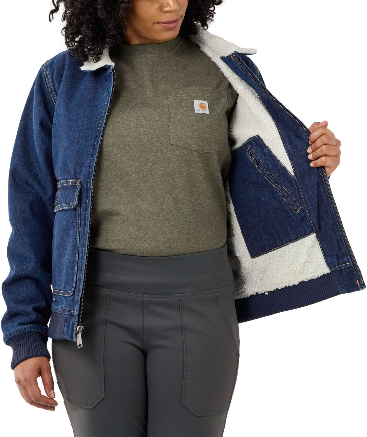 Carhartt dame denim jakke med f&ocirc;r, Beech, large image number 3