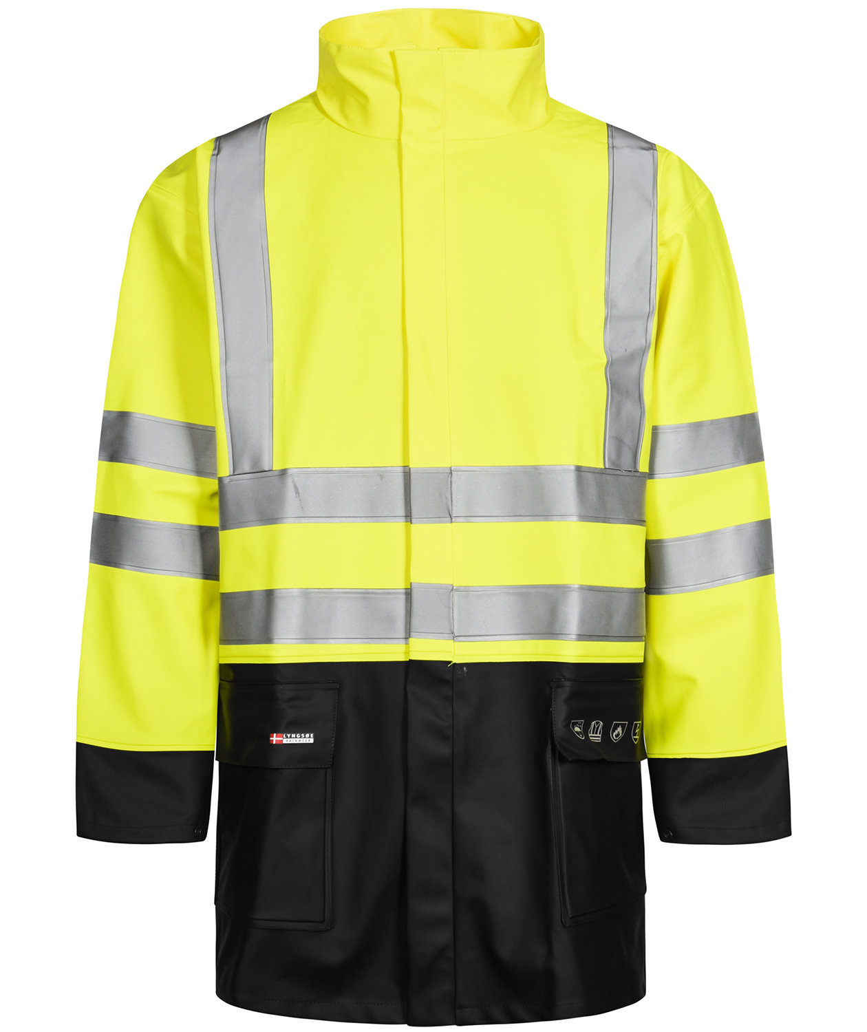 Lyngs&oslash;e Multinorm PU/PVC regnjakke, Hi-vis gul/marinebl&aring;
